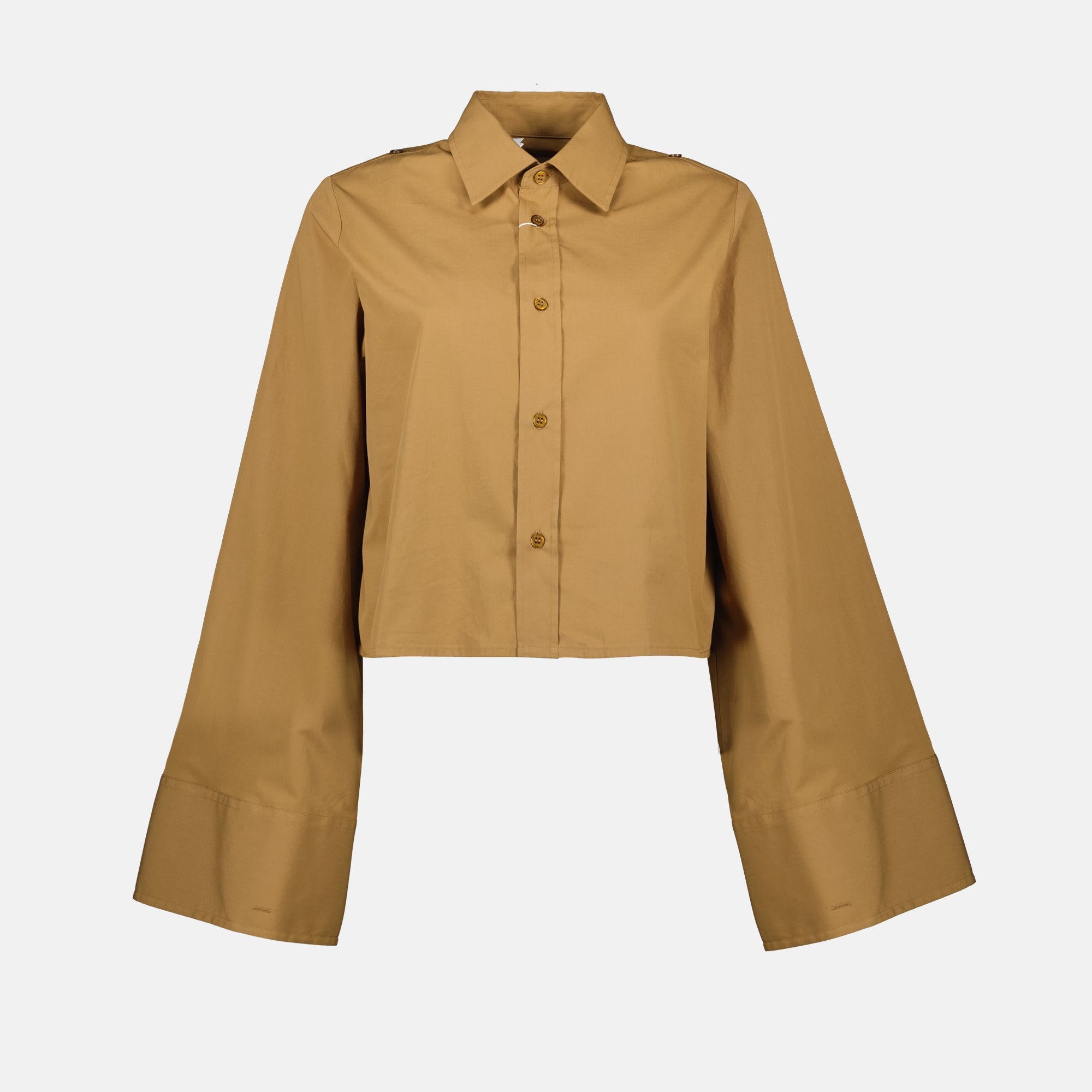 camel short shirt, MM6 cotton shirt, oversized sleeves shirt, classic collar shirt, Spring-Summer collection shirt