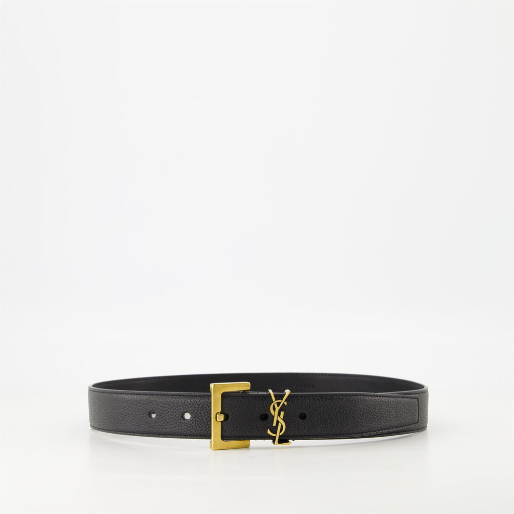 Cassandre belt, leather belt, adjustable belt, Saint Laurent accessory, grained leather belt