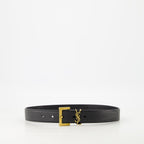 Image de la ceinture en cuir Cassandre par Saint Laurent pour femmes - Saison Automne-Hiver 2024 - Vue de face