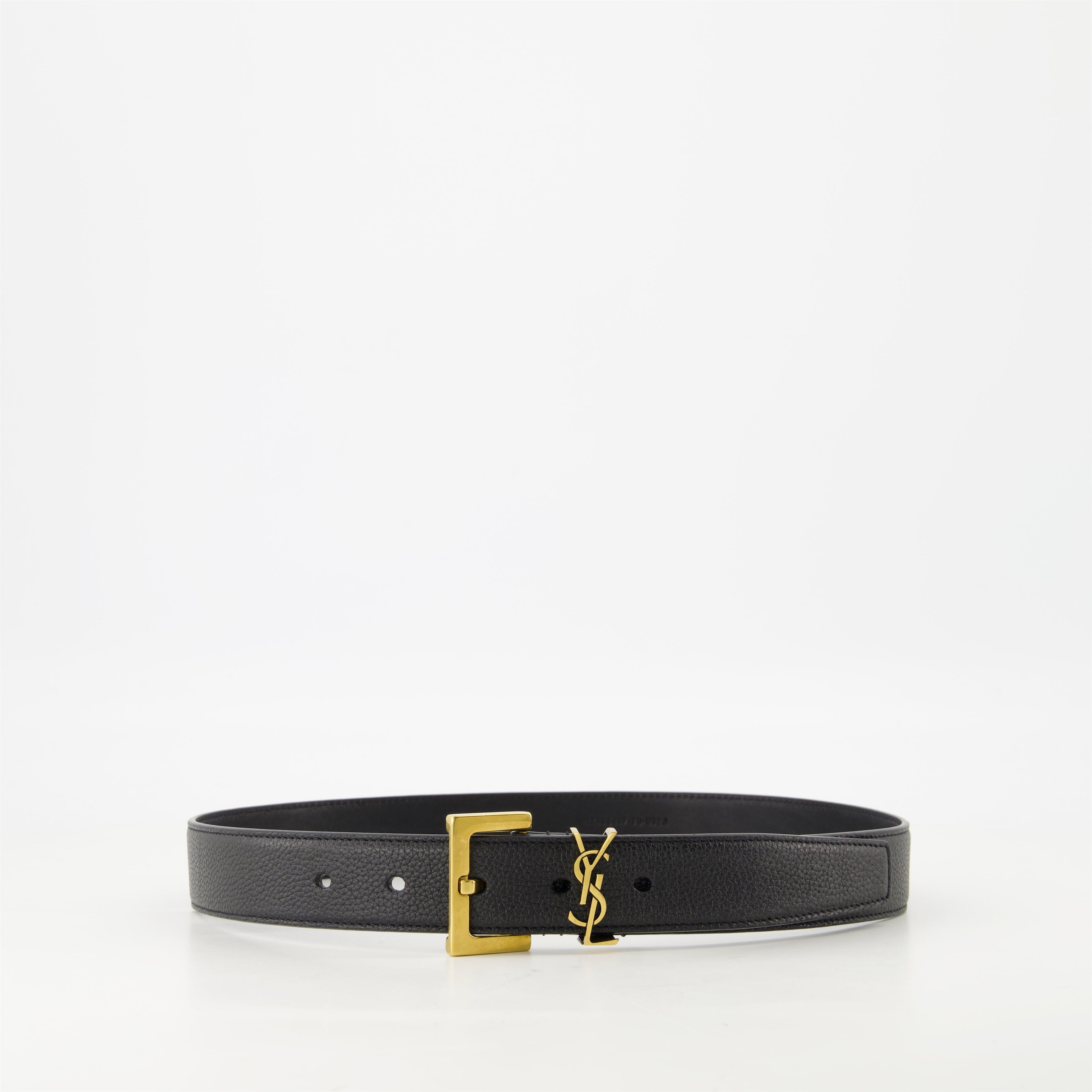Cassandre belt, leather belt, adjustable belt, Saint Laurent accessory, grained leather belt