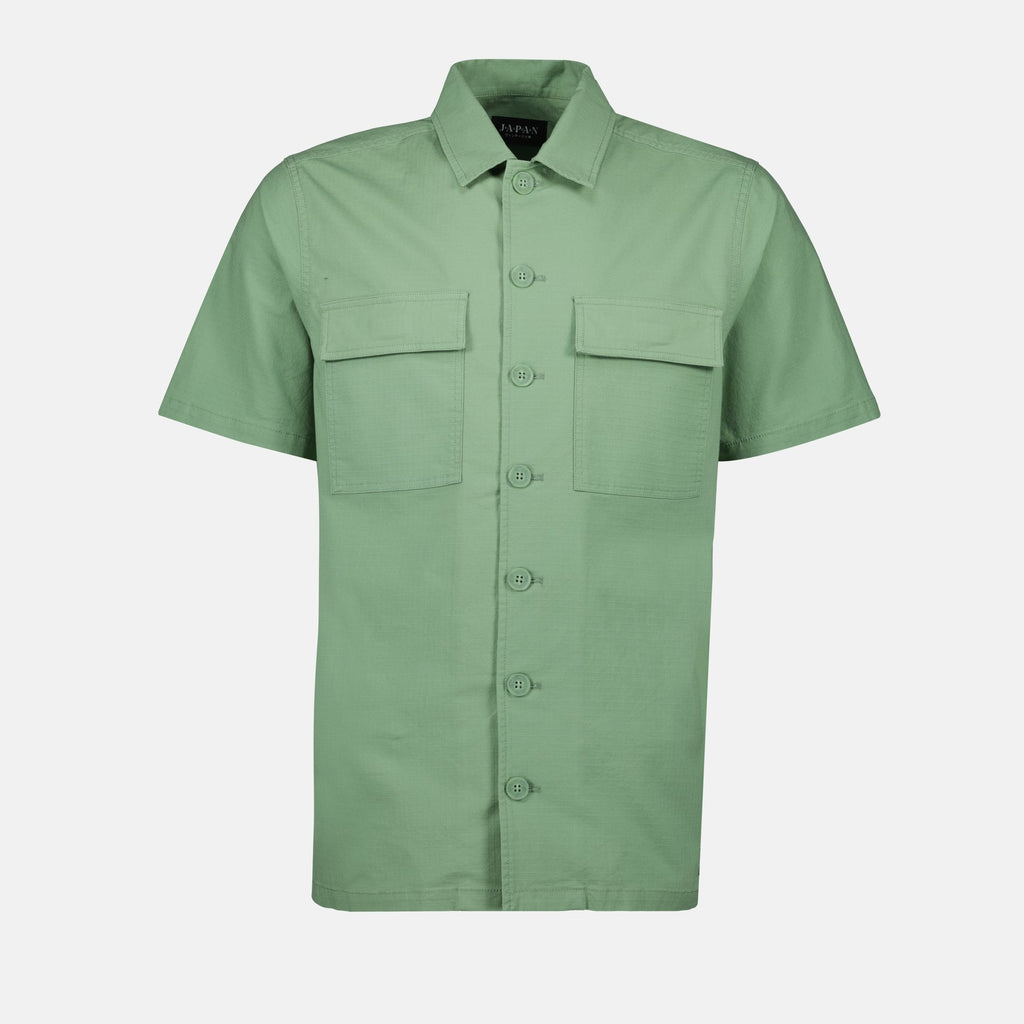 green shirt, cotton shirt, classic collar, short sleeves, Spring-Summer 2025