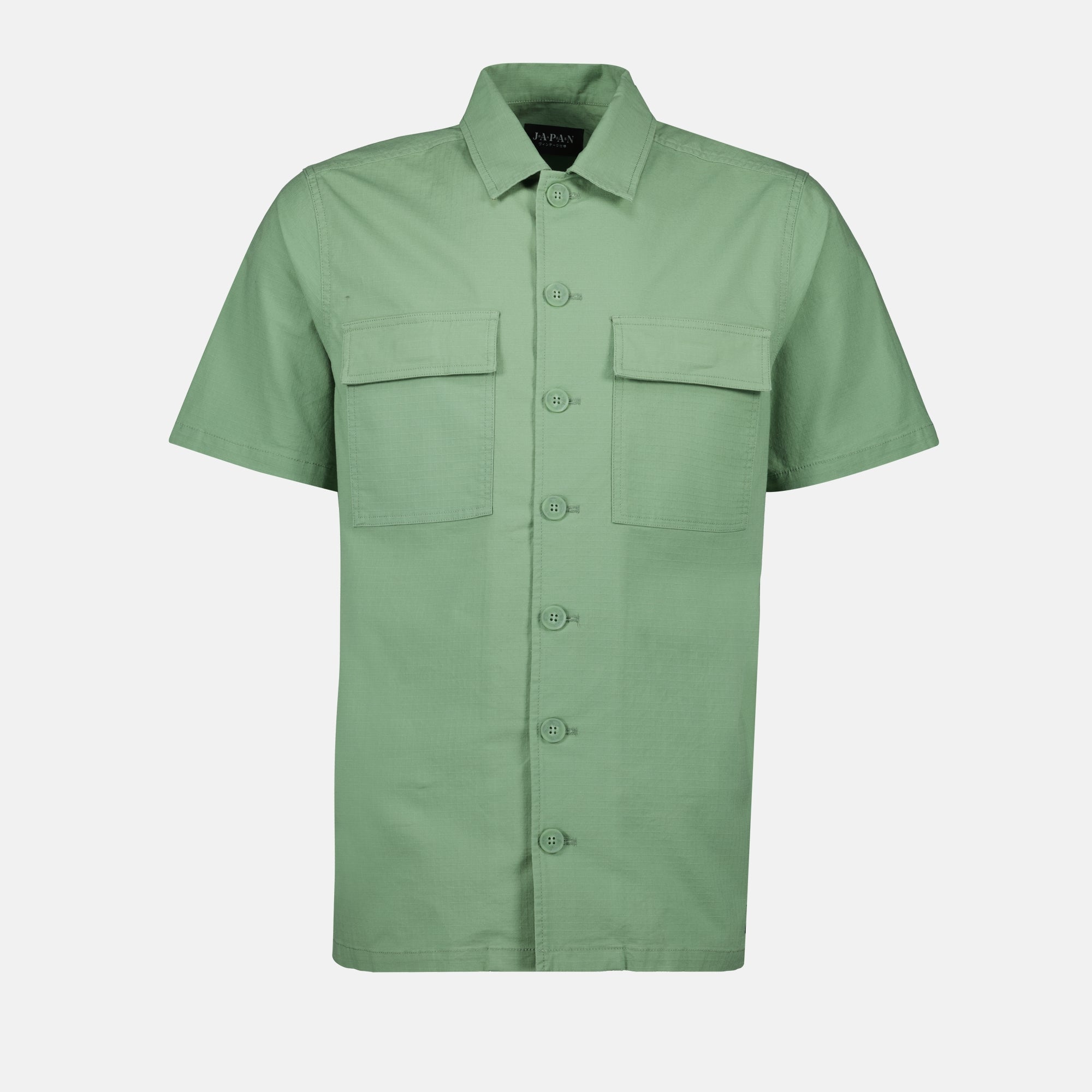 green shirt, cotton shirt, classic collar, short sleeves, Spring-Summer 2025
