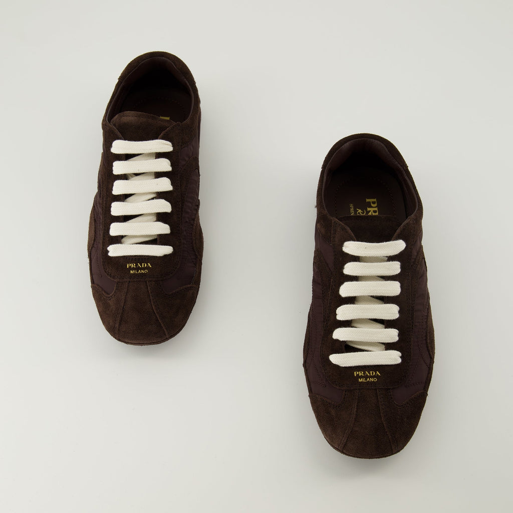 Image of Montecarlo Brown Sneakers by Prada for Women - Season Spring-Summer 2026 - Top View Pair