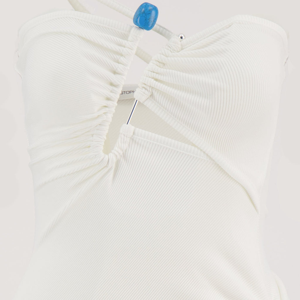 Christopher Esber dress, long white dress, sculpted bodice dress, elegant evening wear, Autumn-Winter collection