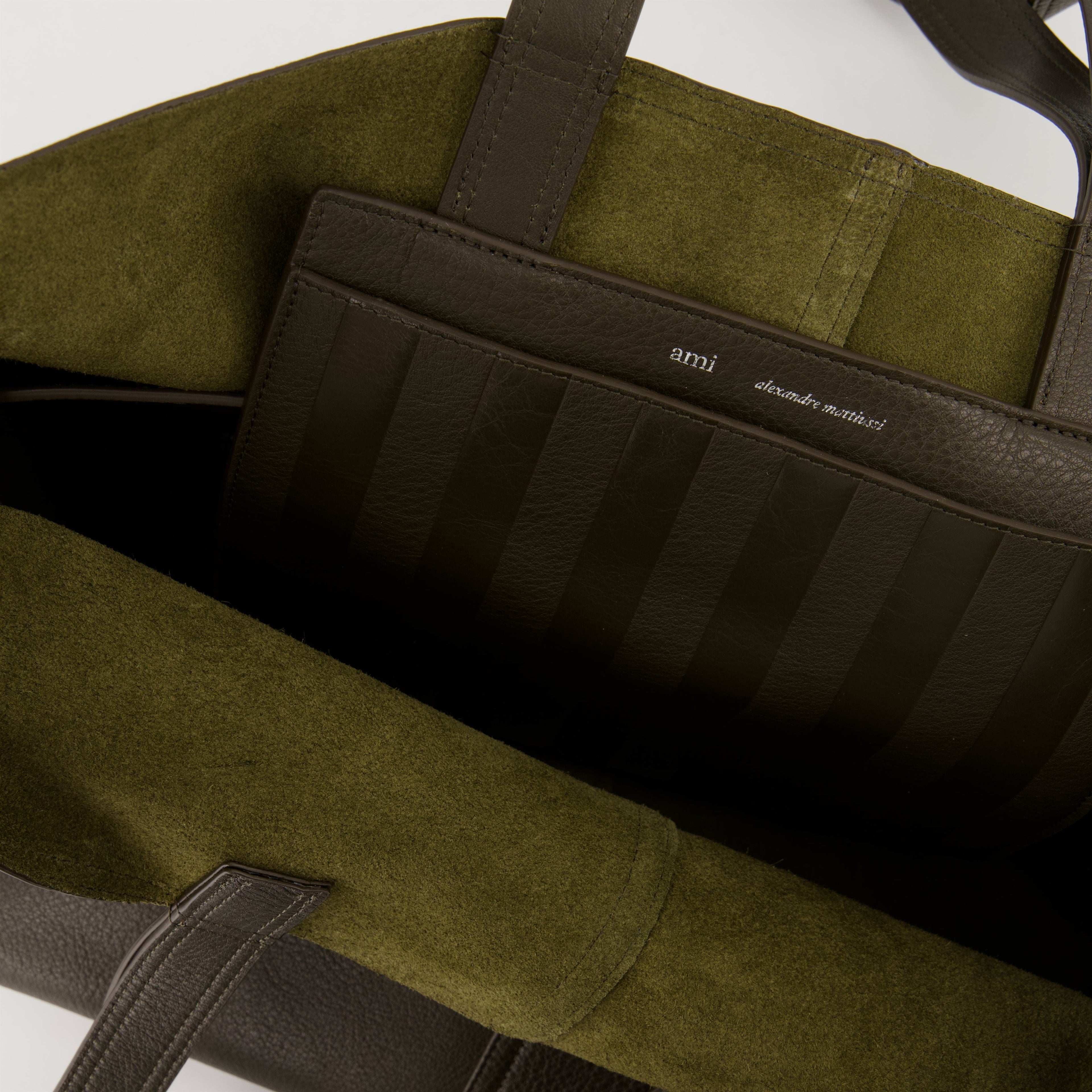 tote bag, AMI Paris, brown leather bag, grained leather tote, unisex accessories