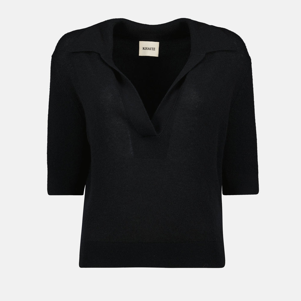 Khaite polo, cashmere polo, gray polo, women's fashion, elegant tops