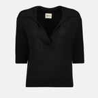 Khaite polo, cashmere polo, gray polo, women's fashion, elegant tops