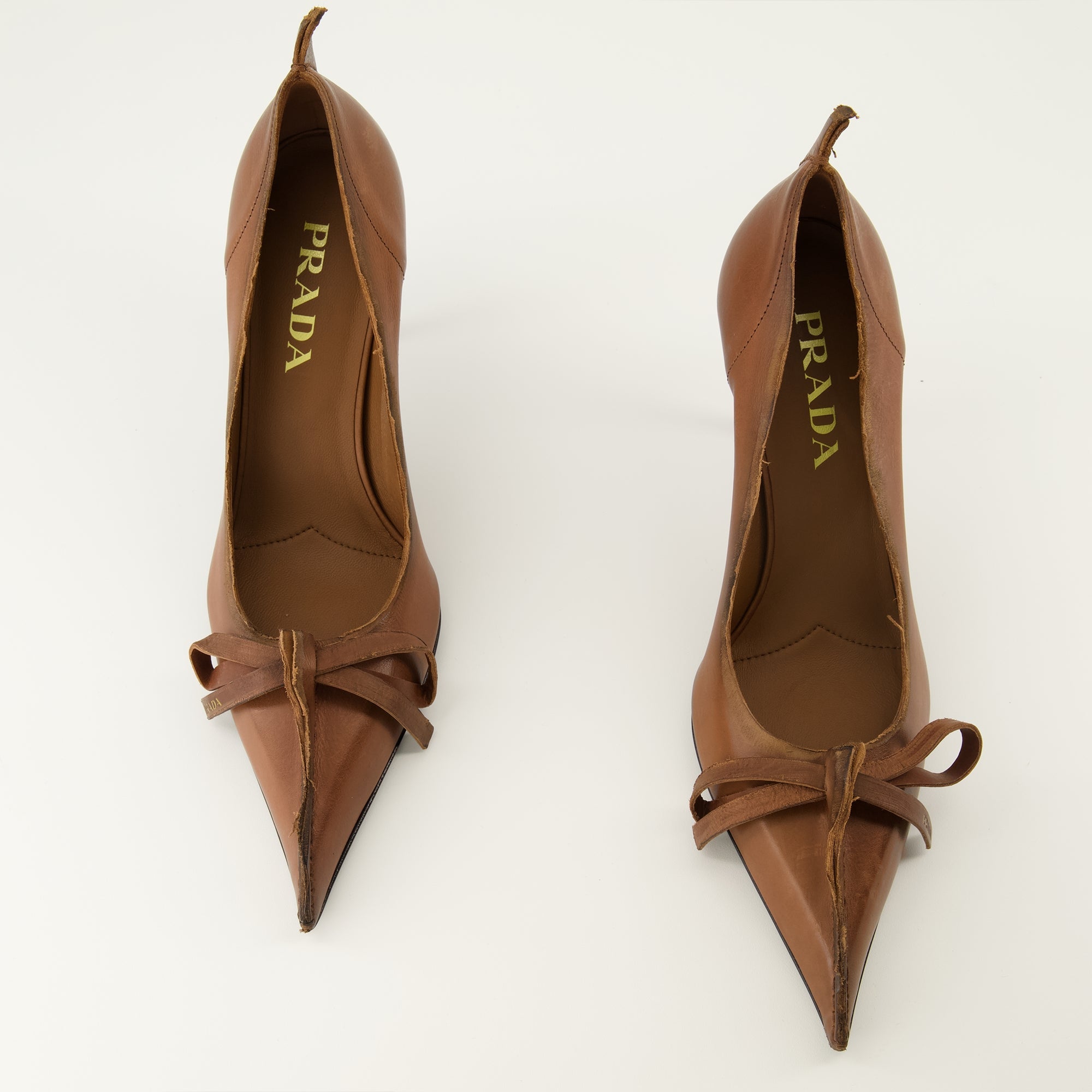 Prada, Brown Leather Pumps, Slip-On Shoes, Elegant Footwear, Leather Sole