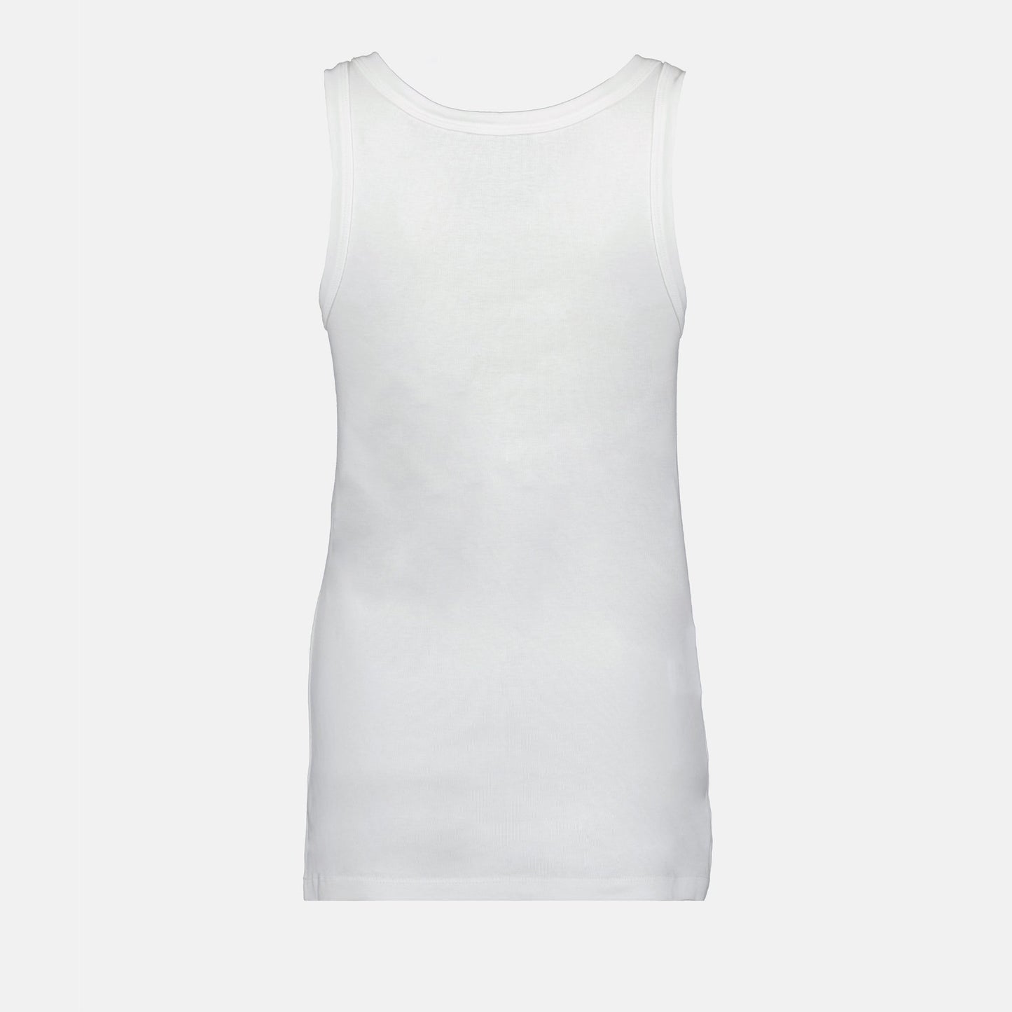 white tank top, triangle logo, cotton jersey, Prada collection, sleeveless design