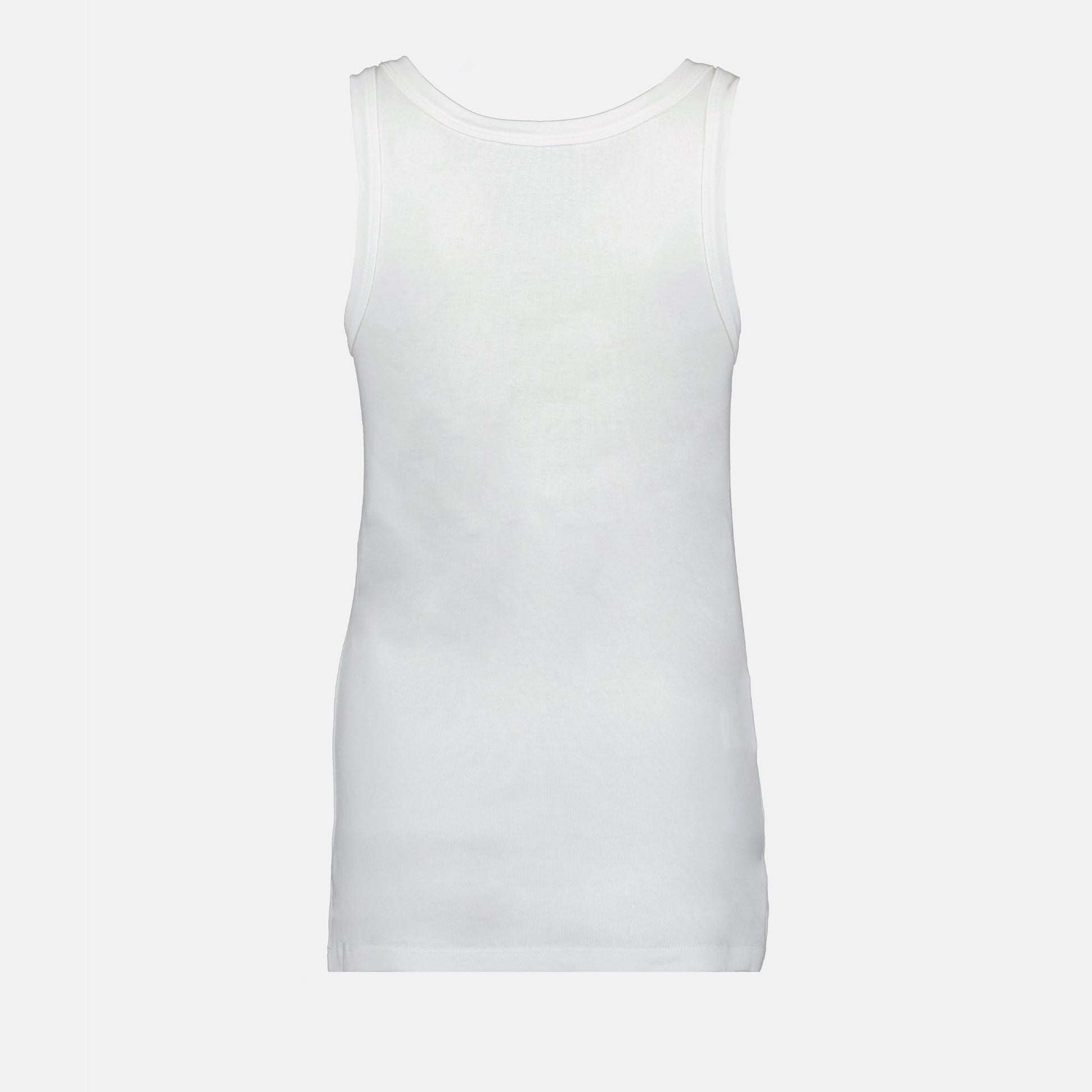 white tank top, triangle logo, cotton jersey, Prada collection, sleeveless design