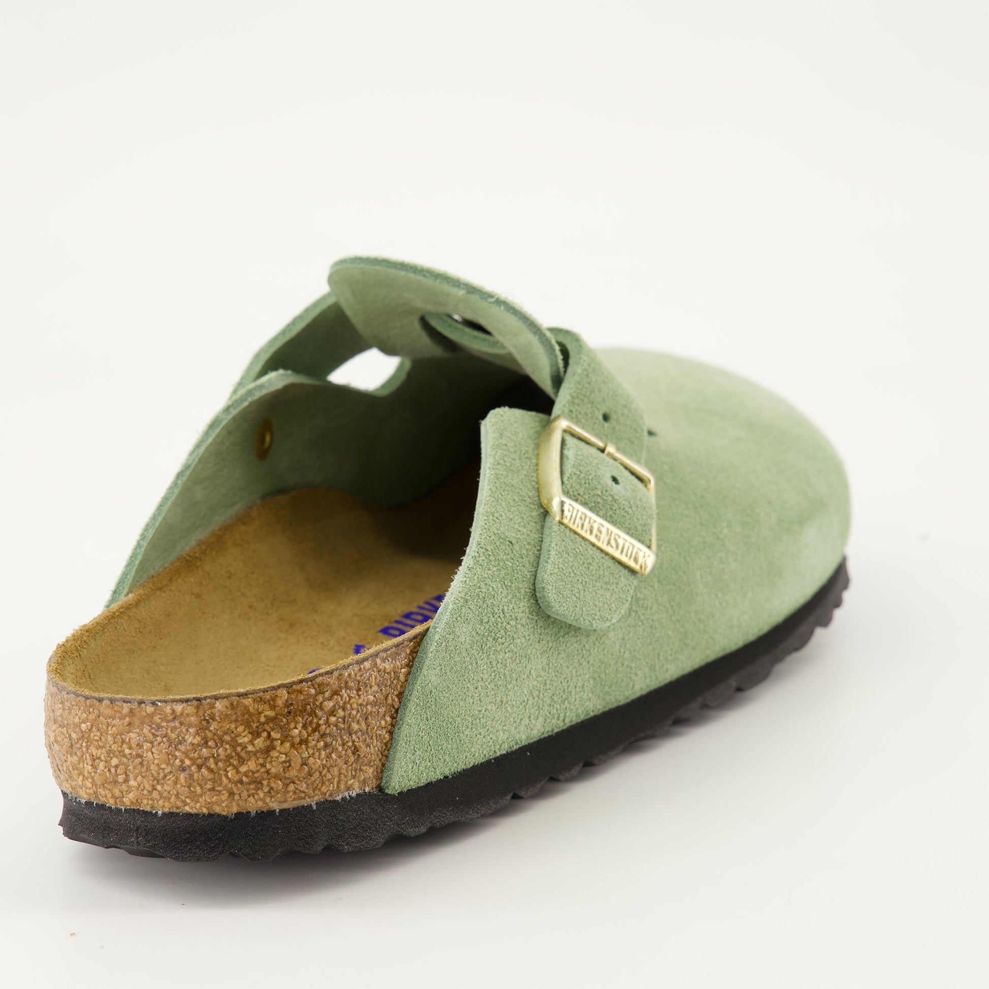 Green Suede Mules, Birkenstock Boston, Luxury Footwear, Fall-Winter Collection, Comfortable Mules