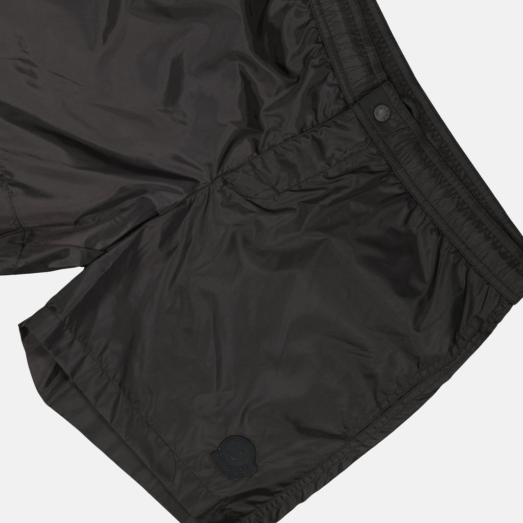swim shorts, Moncler x Ben Ganz, black swimwear, nylon shorts, men's swimwear