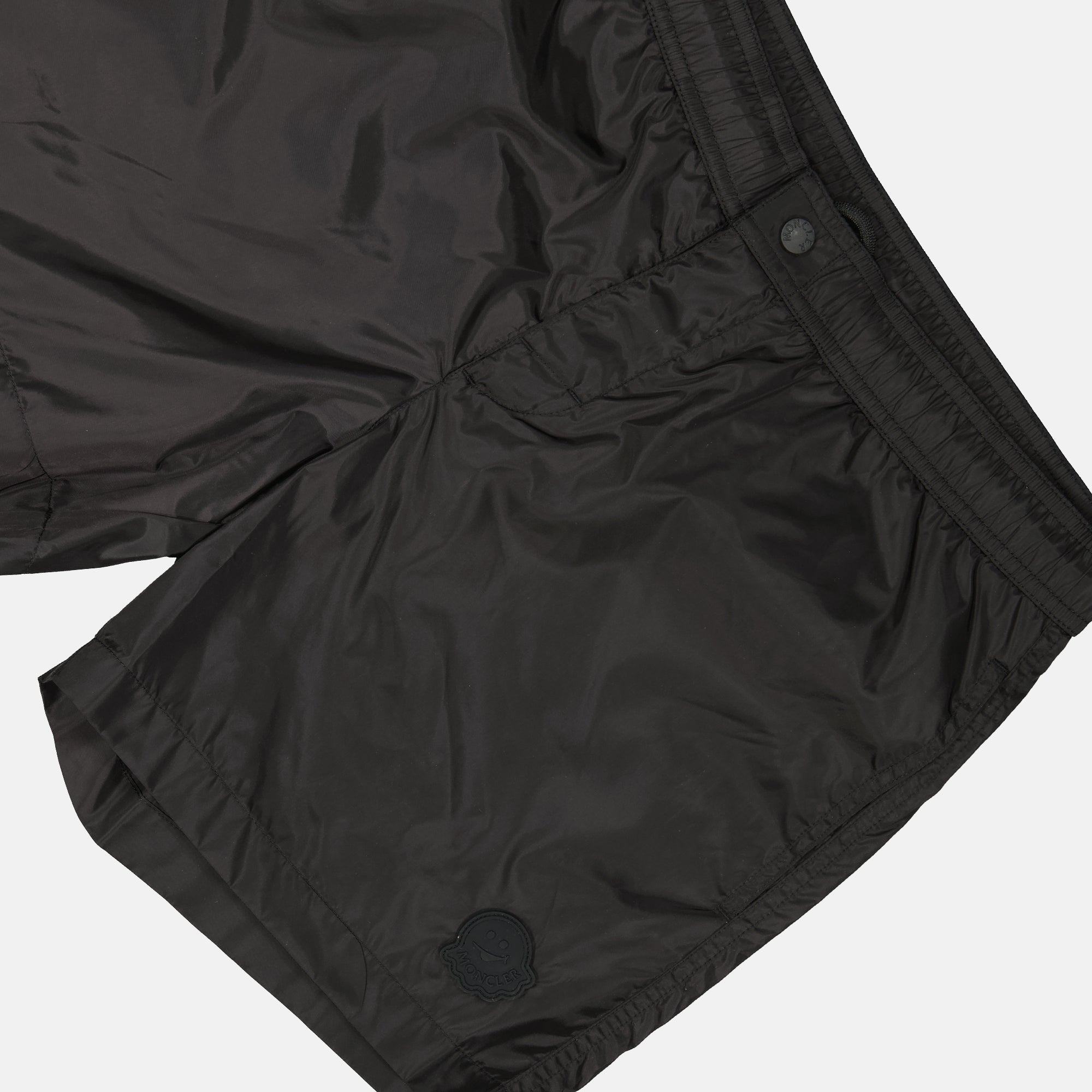 swim shorts, Moncler x Ben Ganz, black swimwear, nylon shorts, men's swimwear