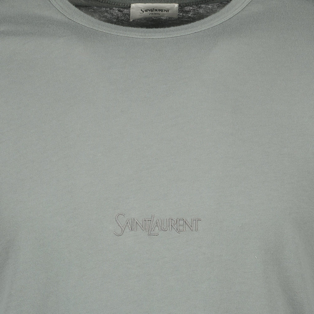 Saint Laurent T-shirt, embroidered T-shirt, gray cotton T-shirt, men's casual wear, short sleeve T-shirt