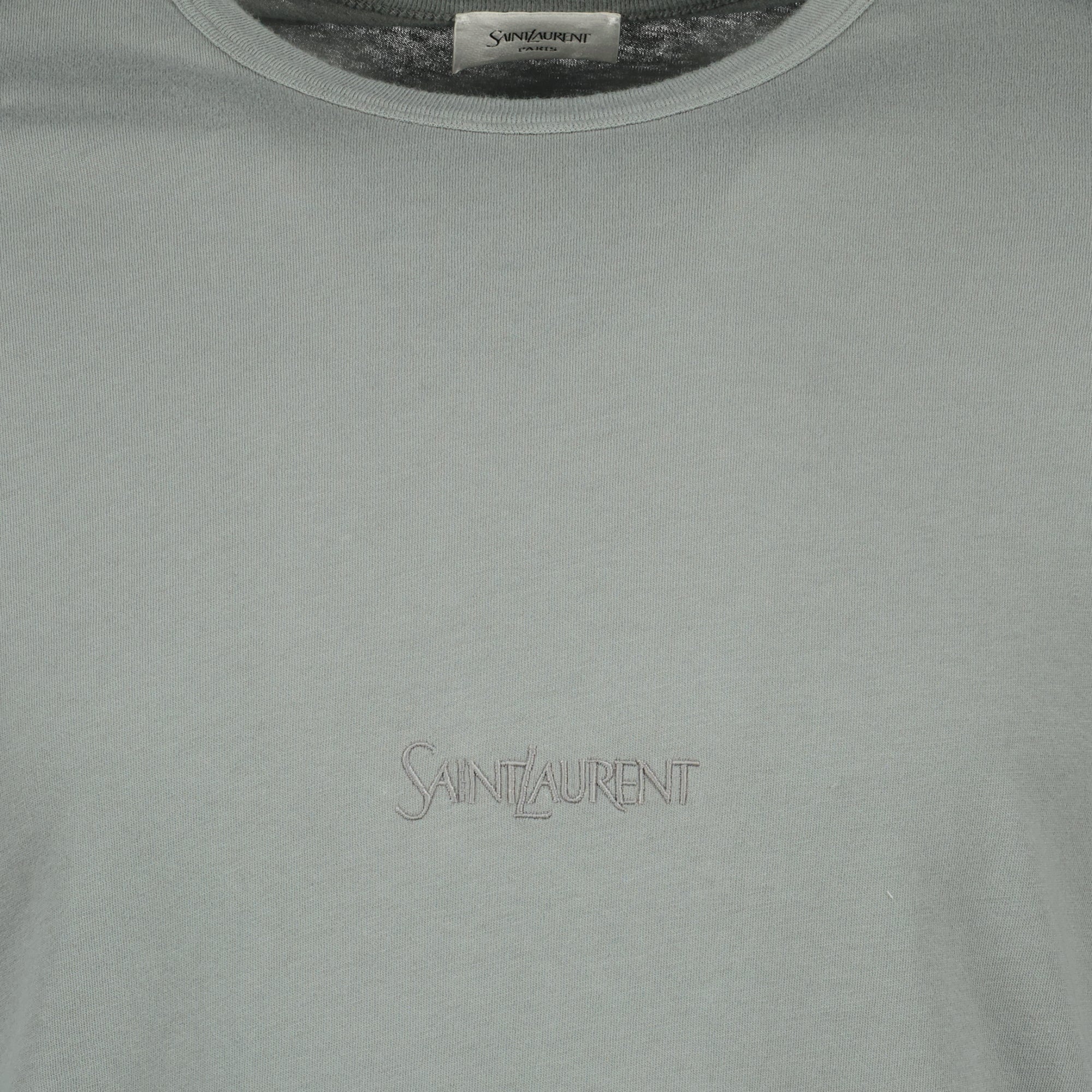 Saint Laurent T-shirt, embroidered T-shirt, gray cotton T-shirt, men's casual wear, short sleeve T-shirt