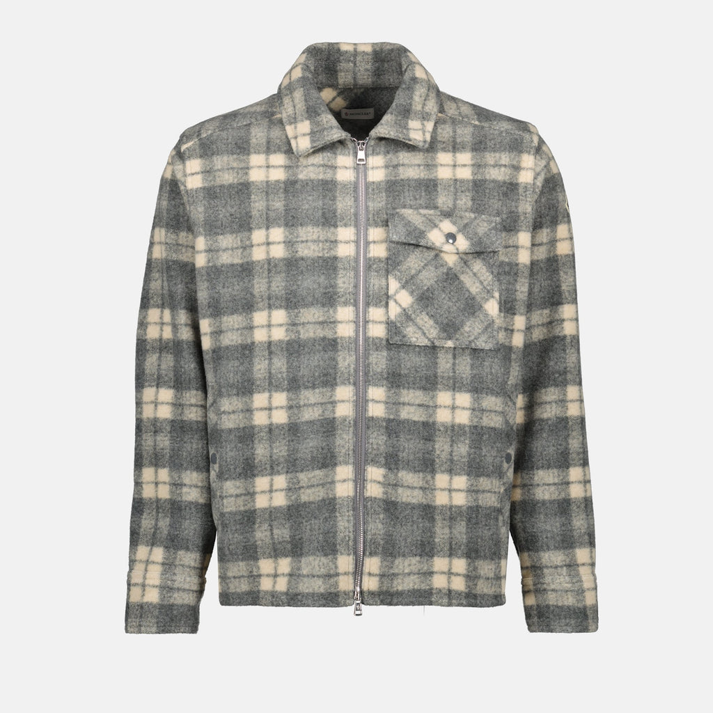 Moncler shirt, Tartan Grey Shirt, wool polyester blend, Men's fashion, casual wear