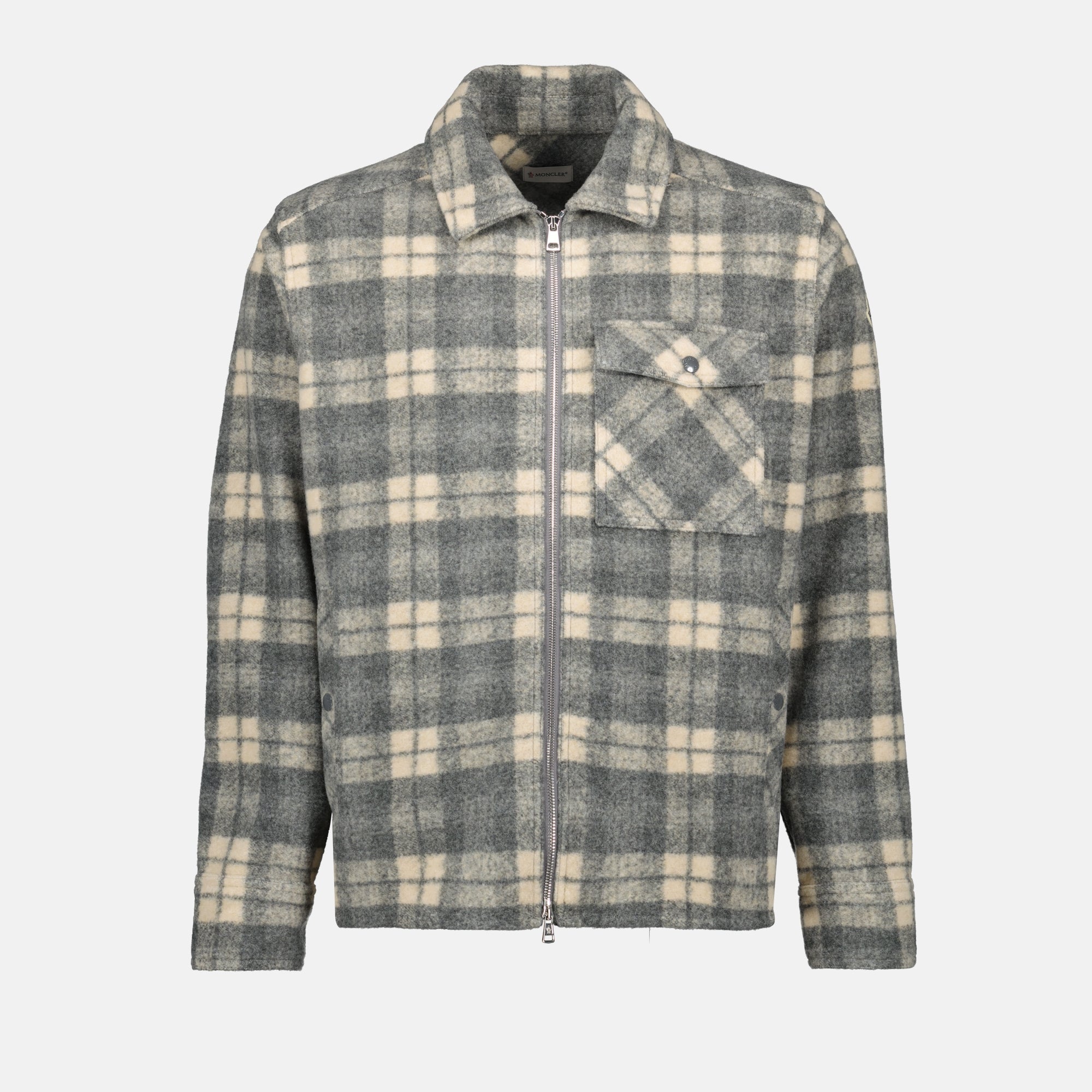 Moncler shirt, Tartan Grey Shirt, wool polyester blend, Men's fashion, casual wear