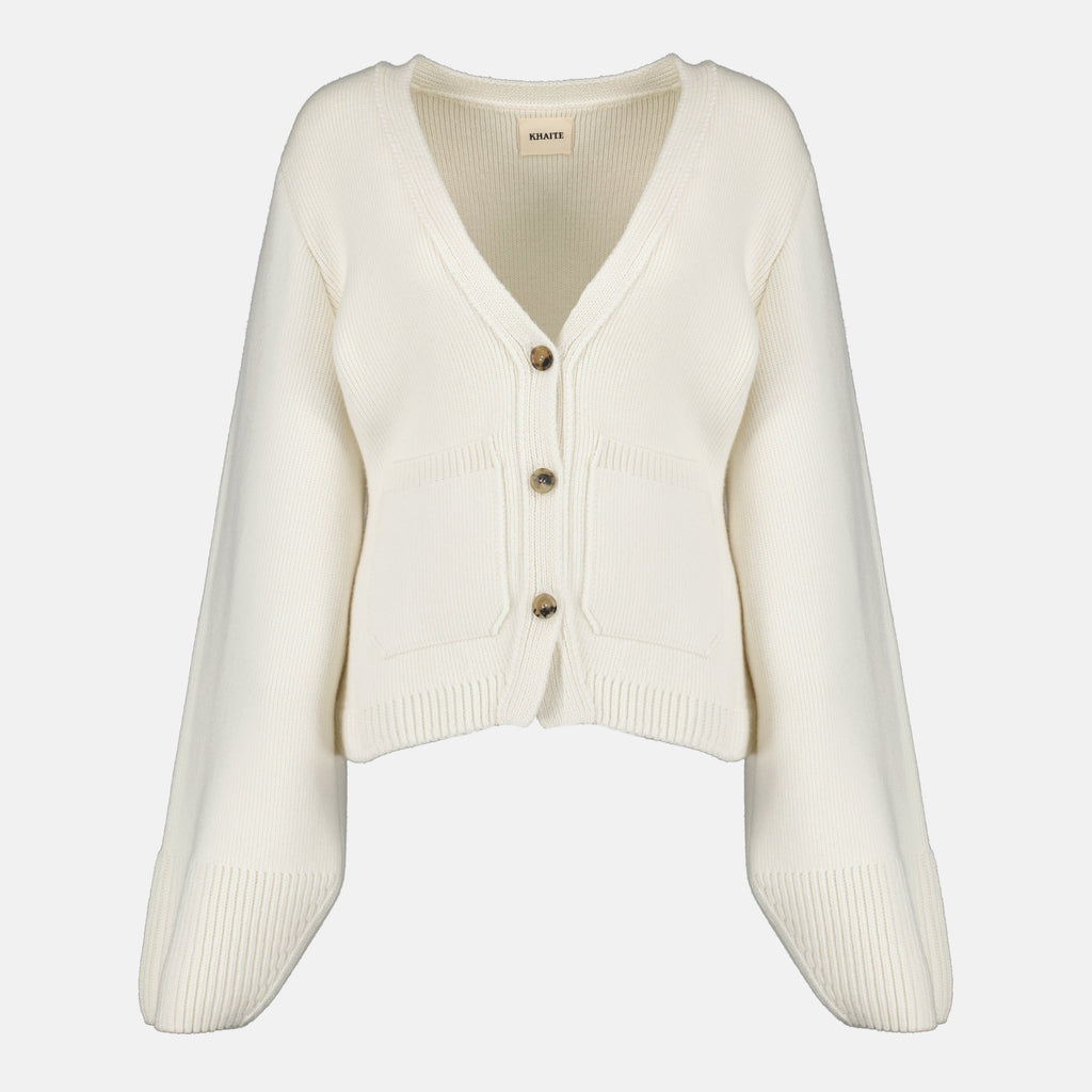 Khaite cardigan, white cashmere cardigan, Scarlet Cardigan, Autumn Winter collection, women's luxury clothing