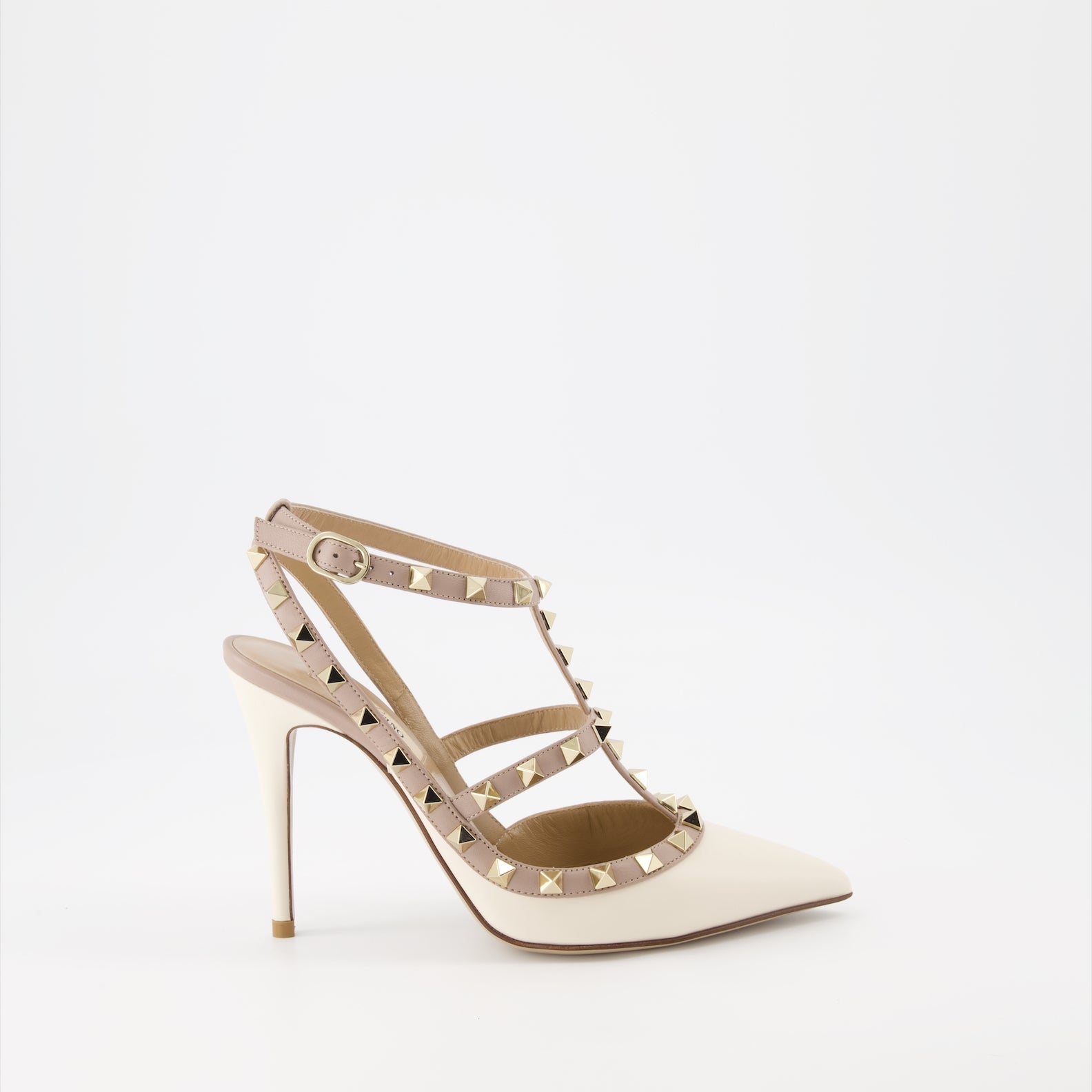 Rockstud pumps, Valentino Garavani shoes, luxury heels, white and beige pumps, high-end footwear