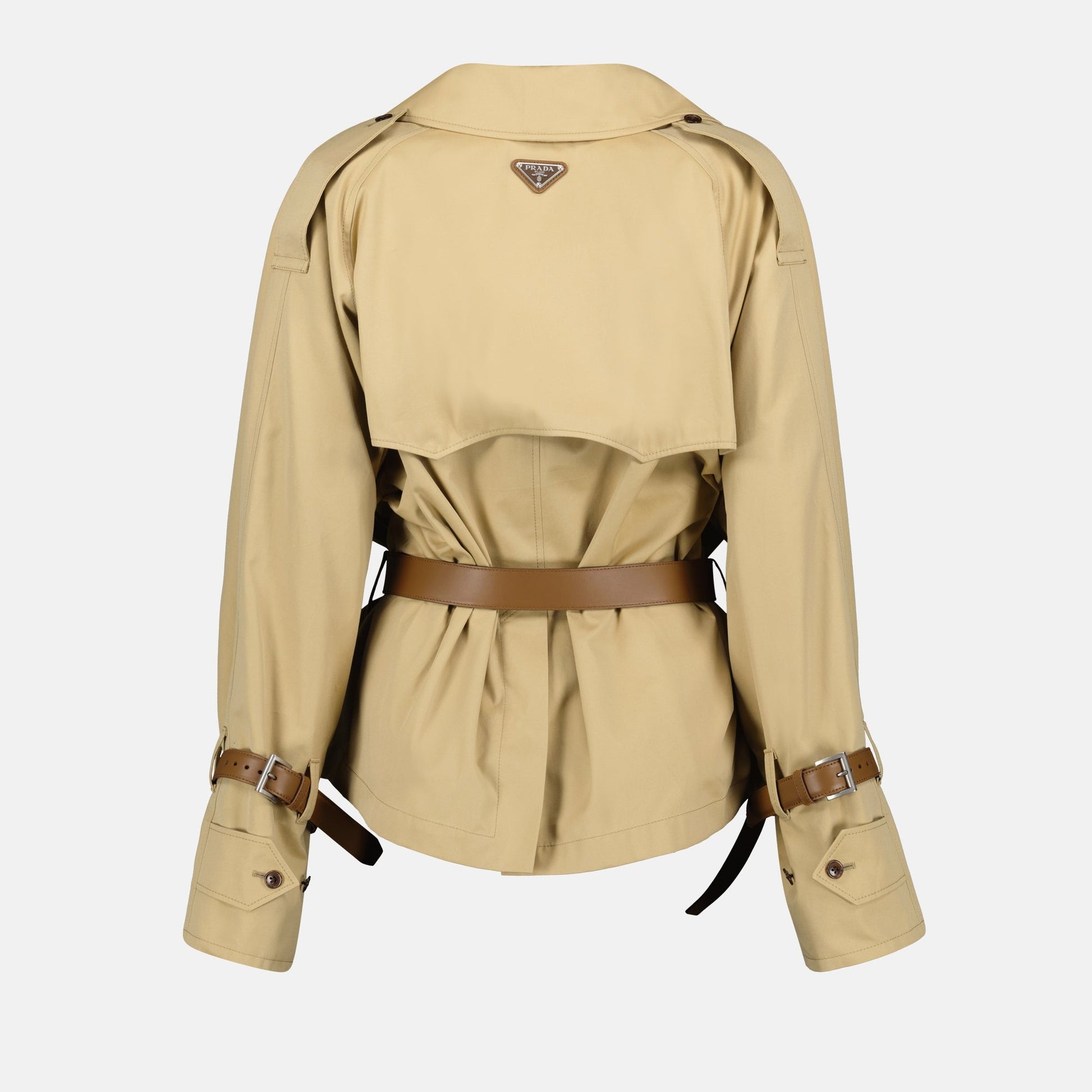 Prada trench coat, beige cotton trench, luxury outerwear, autumn-winter fashion, high-end trench coat