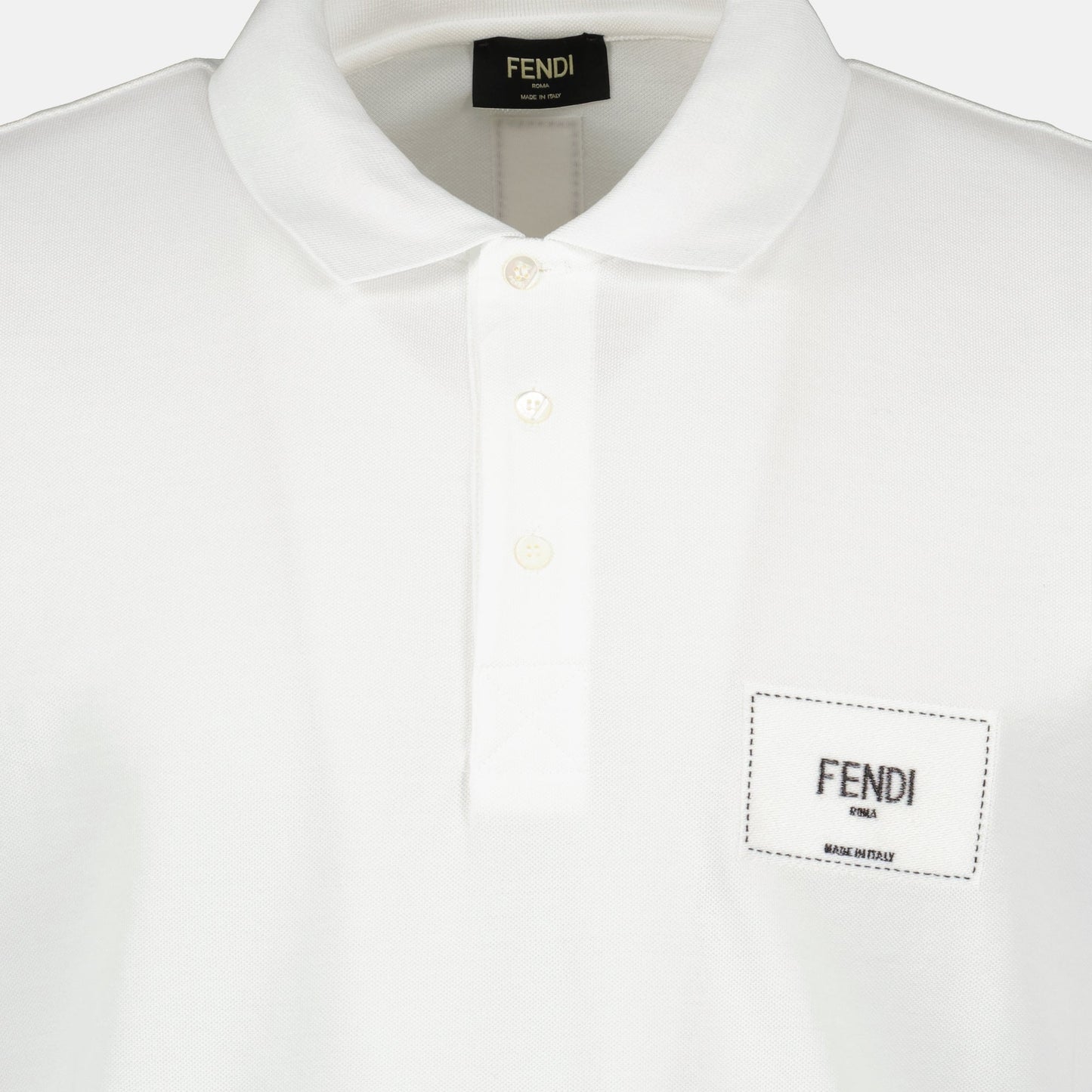 embroidered polo, white polo shirt, cotton piqué polo, Fendi 2024 collection, luxury polo