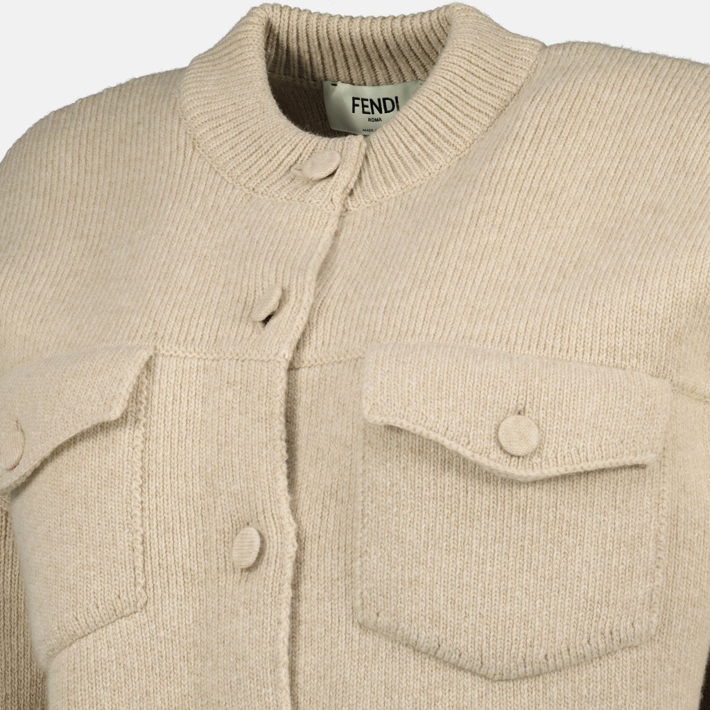 Image of Beige Wool Cardigan by Fendi for Women - Season Spring-Summer 2026 - Detail View 1