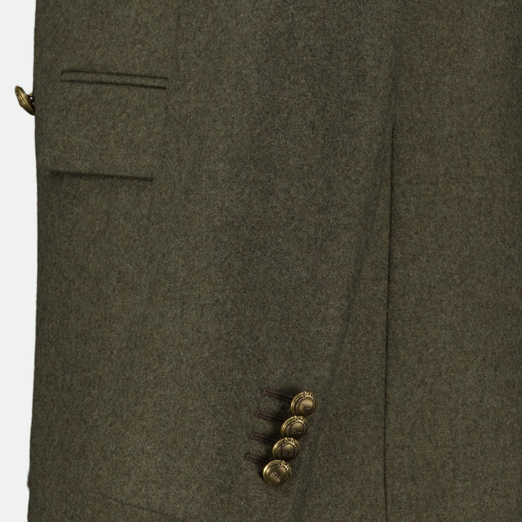 Khakifarbener Wollblazer mit zweireihigem Verschluss