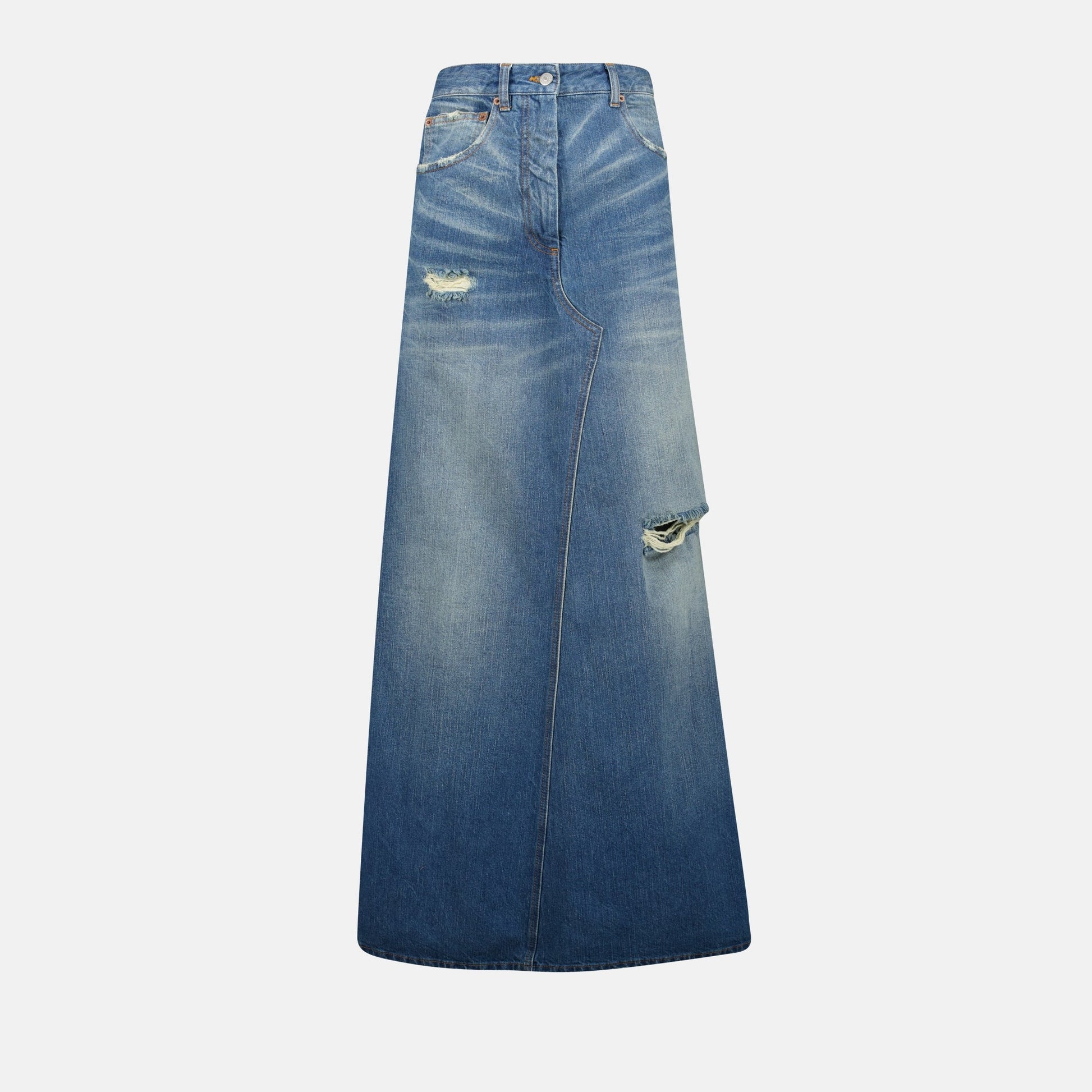 MM6 Denim Skirt, Long Denim Skirt, Distressed Effect Skirt, Spring-Summer 2025 Collection, Women's Fashion