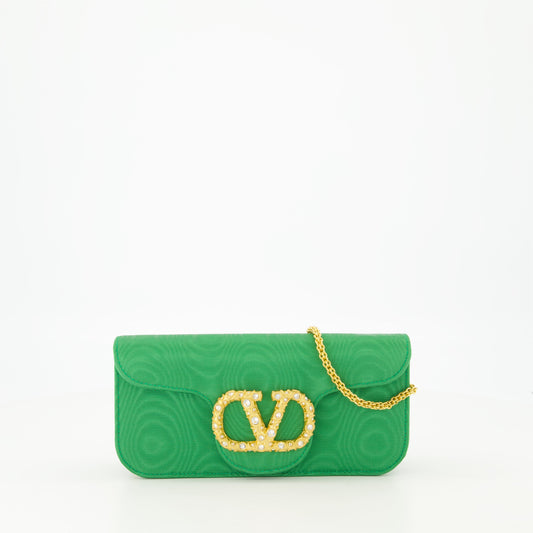 Sac Locò, VLogo bag, Swarovski VLogo, Valentino Spring-Summer 2025, green viscose bag