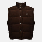 Image of Brown Corduroy Puffer Jacket by Prada for Men - Season Autumn-Winter 2025 - Detail View 1