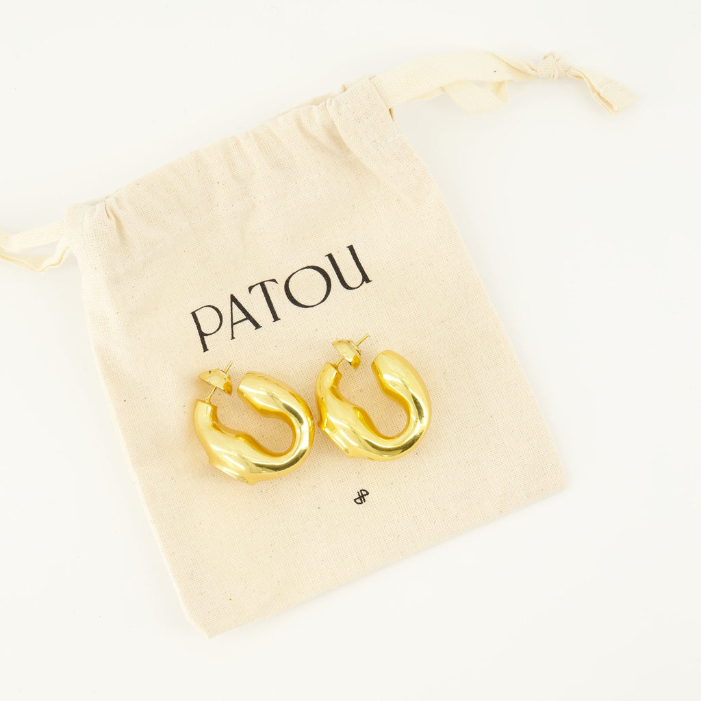 gold earrings, Patou jewelry, brass accessories, signet earrings, Autumn Winter collection