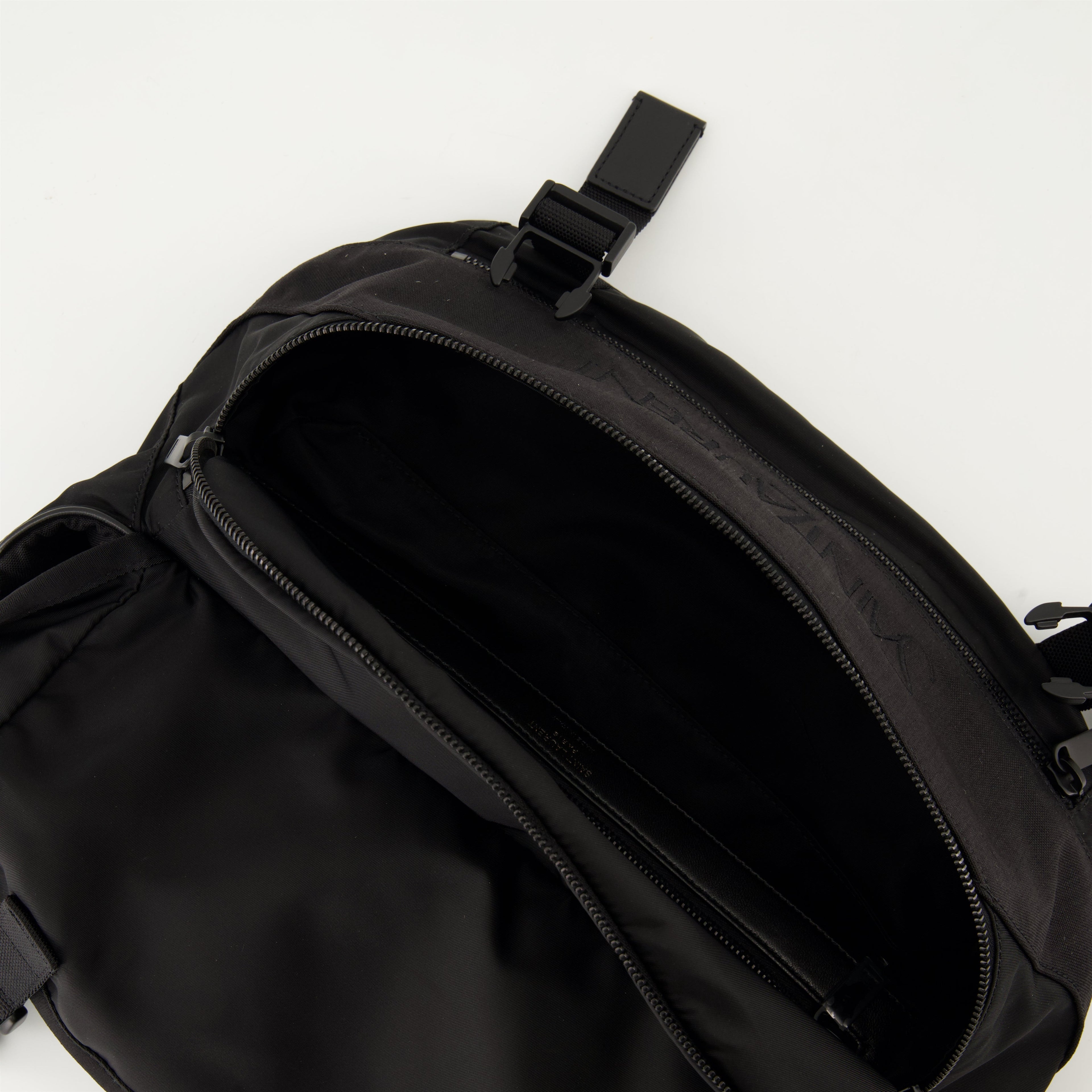 Black belt bag, nylon bag, Saint Laurent accessories, adjustable strap bag, luxury men's fashion