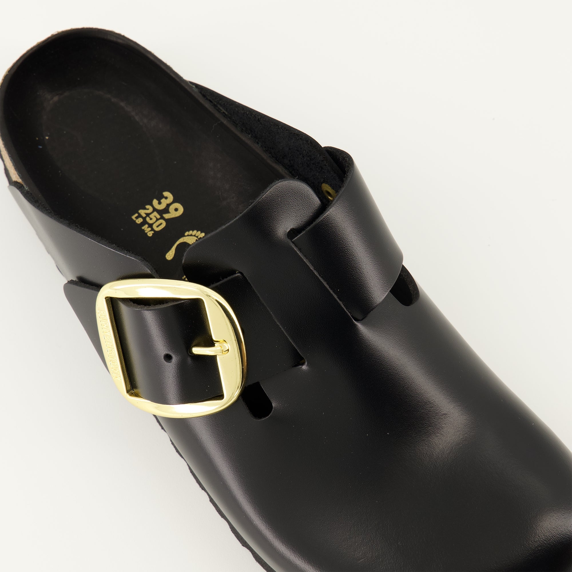 Birkenstock mules, black leather mules, Boston Big Buckle, comfortable footwear, adjustable mules