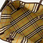 Highlands Check Tote, Burberry bag, cotton and linen tote, leather accents bag, elegant tote bag
