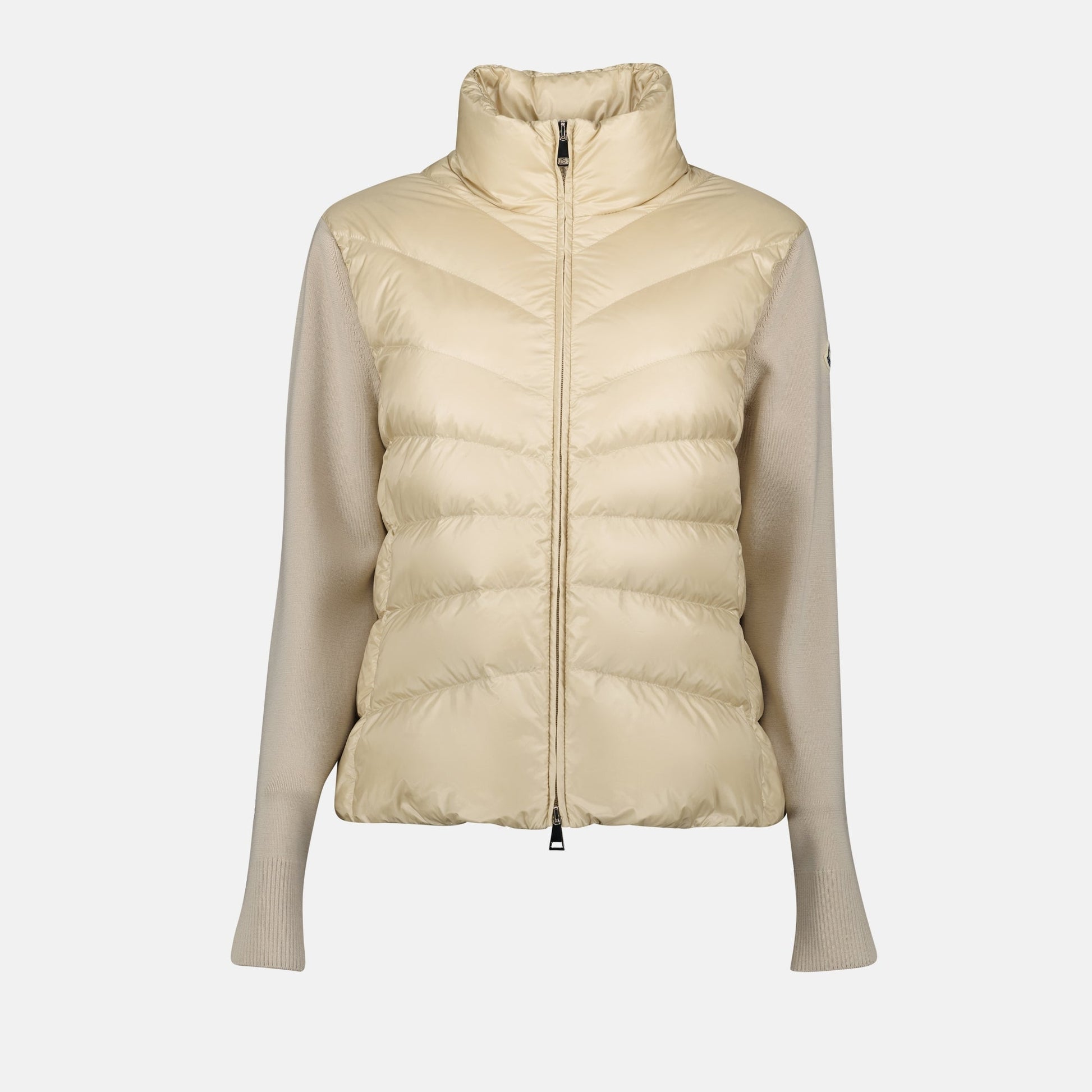 quilted jacket, bimaterial jacket, beige jacket, Moncler jacket, Autumn-Winter 2024 fashion