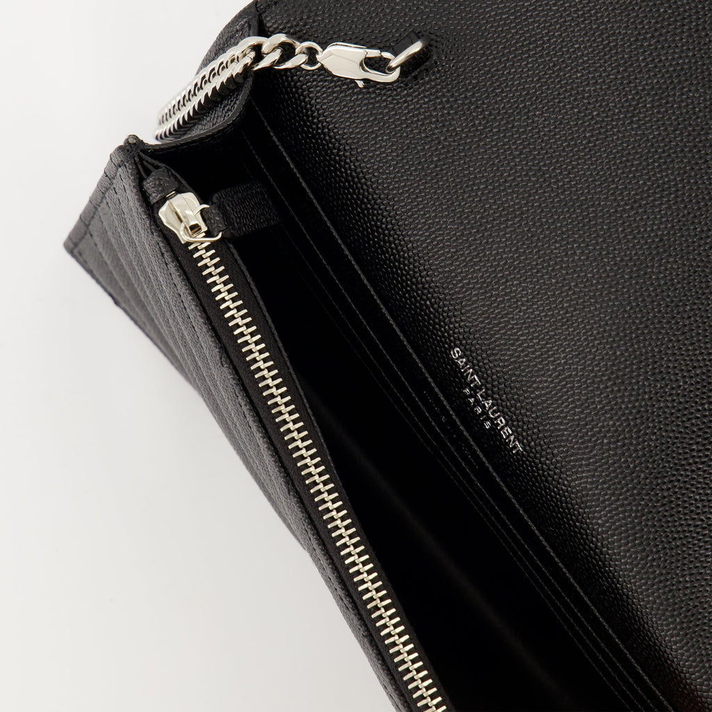 Saint Laurent wallet, chain wallet, black leather wallet, compact wallet, luxury accessories