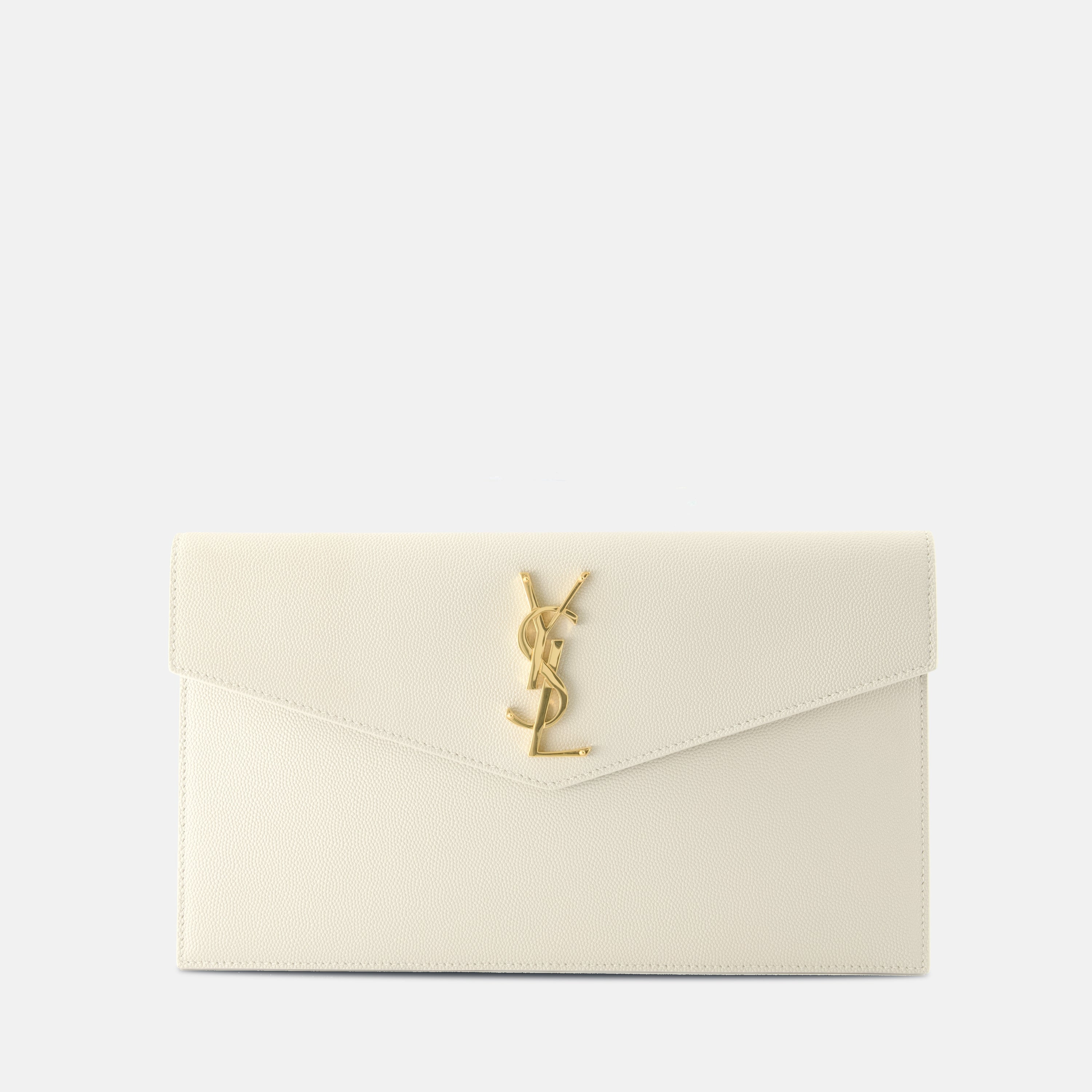 Uptown Clutch, Saint Laurent Clutch, textured leather pouch, ivory envelope clutch, luxury accessory