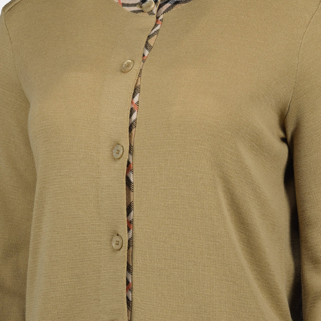 Burberry cardigan, beige wool cardigan, check pattern cardigan, autumn winter fashion, women's knitwear