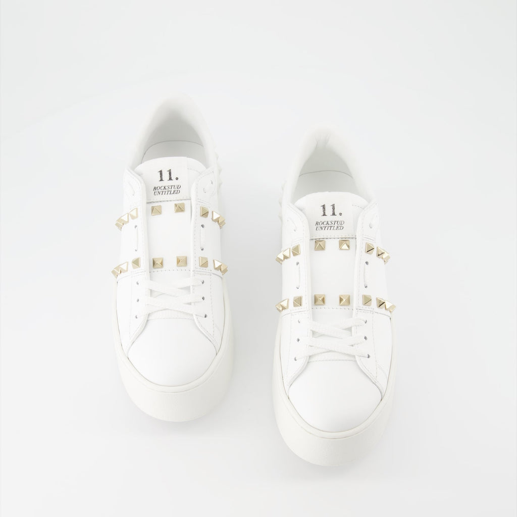 platform sneakers, Valentino Garavani, Rockstud sneakers, white sneakers, calfskin leather