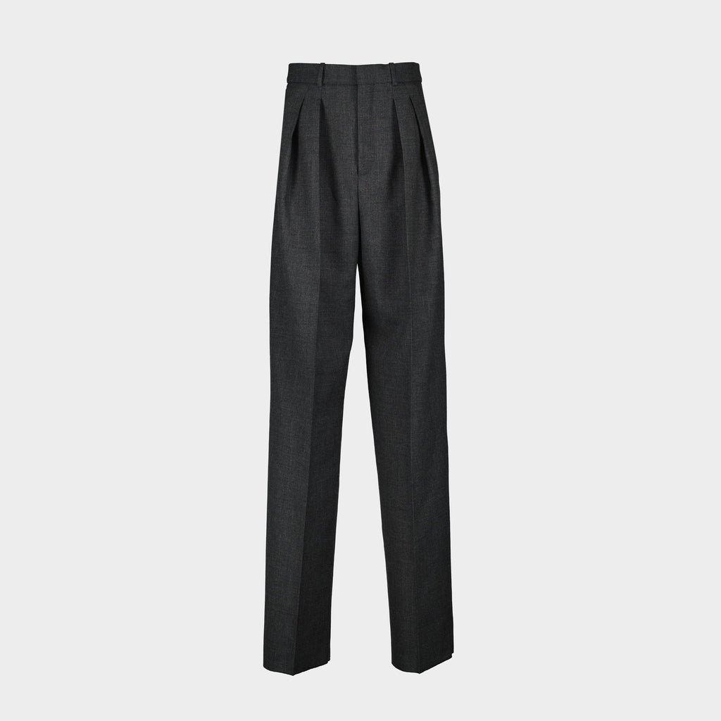 Image of Grey Wool Trousers by Saint Laurent for Women - Season Spring-Summer 2025 - Front View