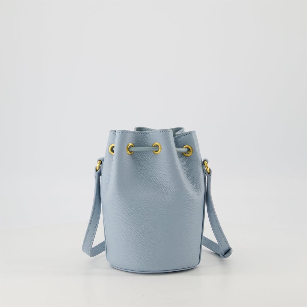 Mini VLogo Bucket Bag, Valentino Garavani, light blue bag, grained calfskin bag, adjustable strap accessory