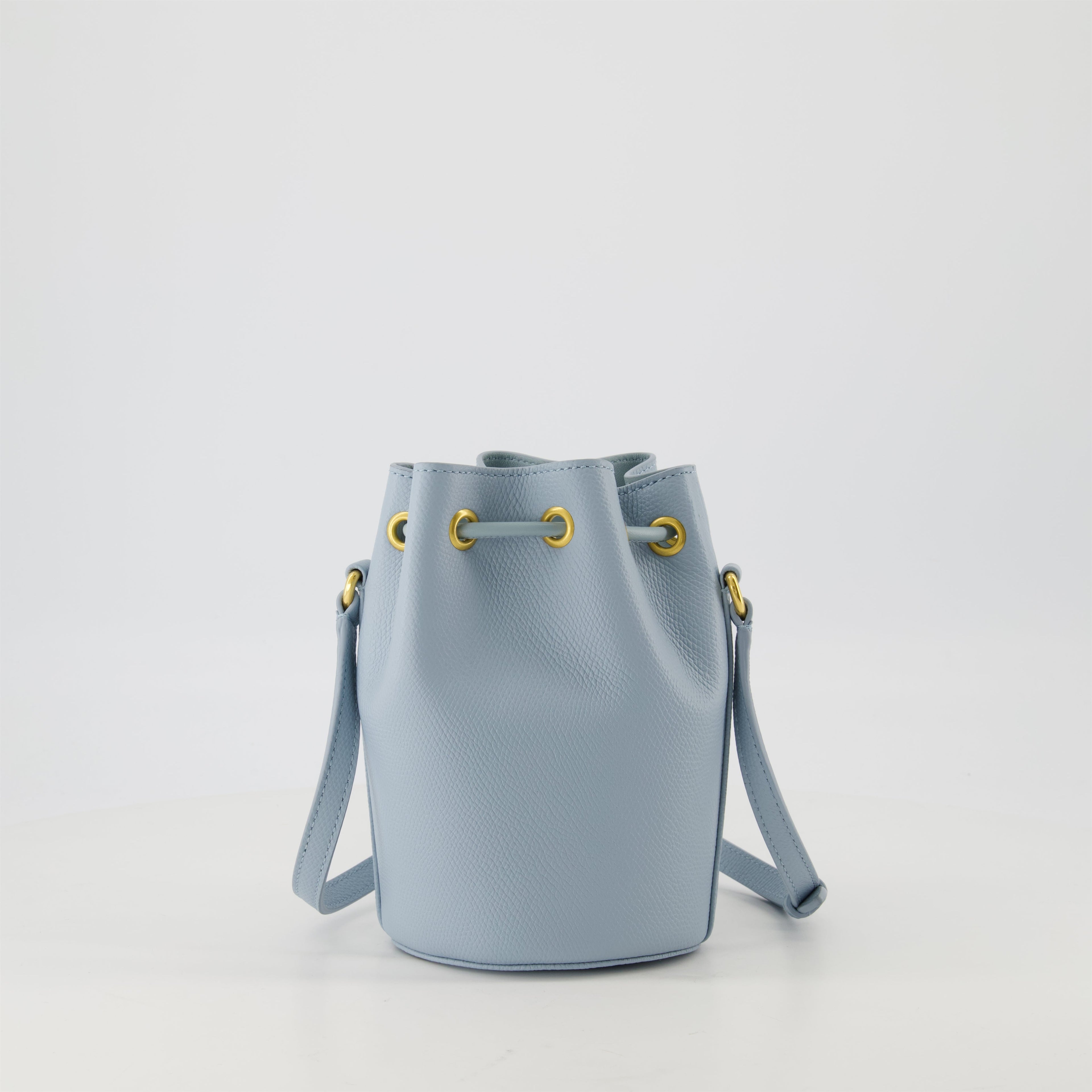 Mini VLogo Bucket Bag, Valentino Garavani, light blue bag, grained calfskin bag, adjustable strap accessory