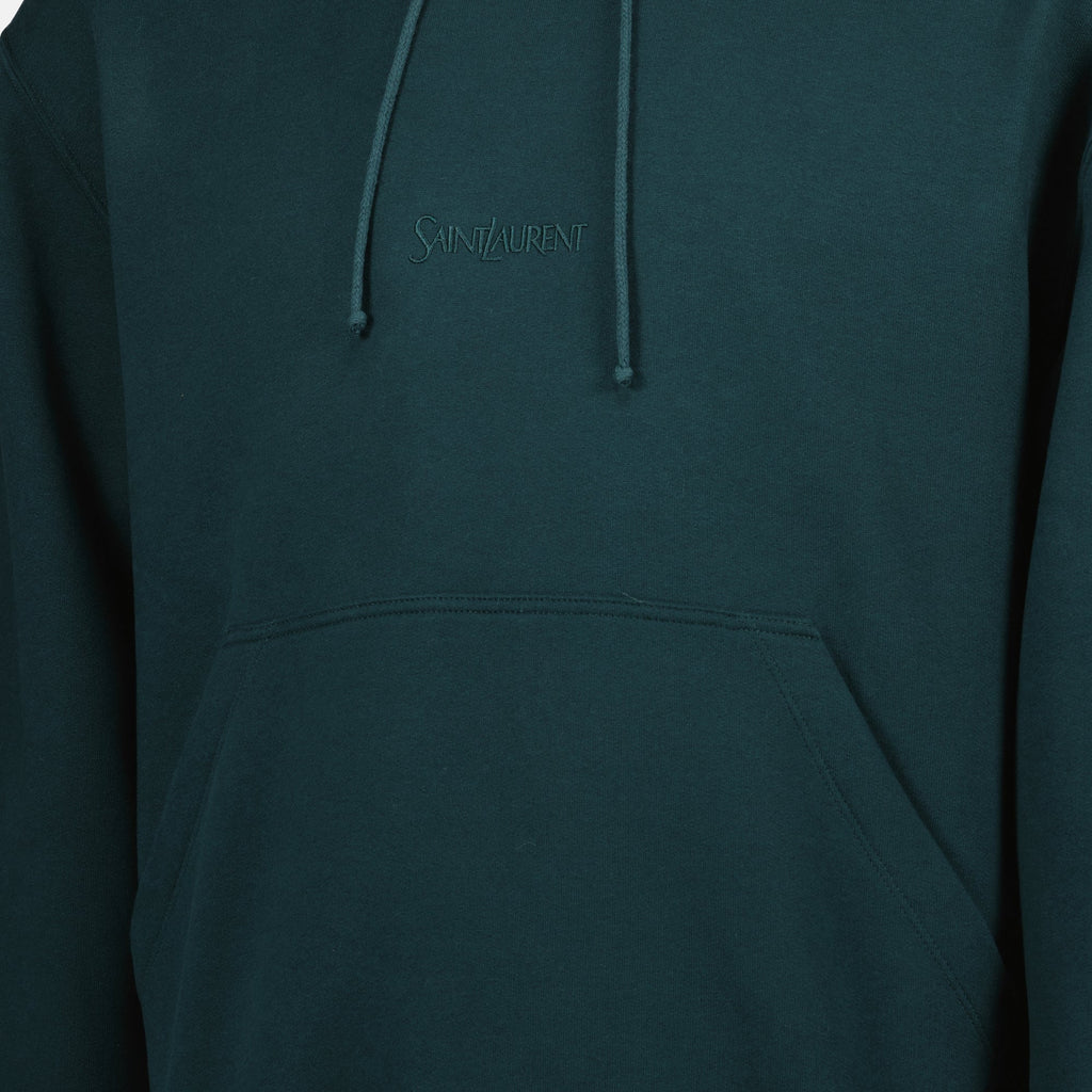 Image of Green Hooded Sweatshirt by Saint Laurent for Men - Season Autumn-Winter 2025 - Detail View 1