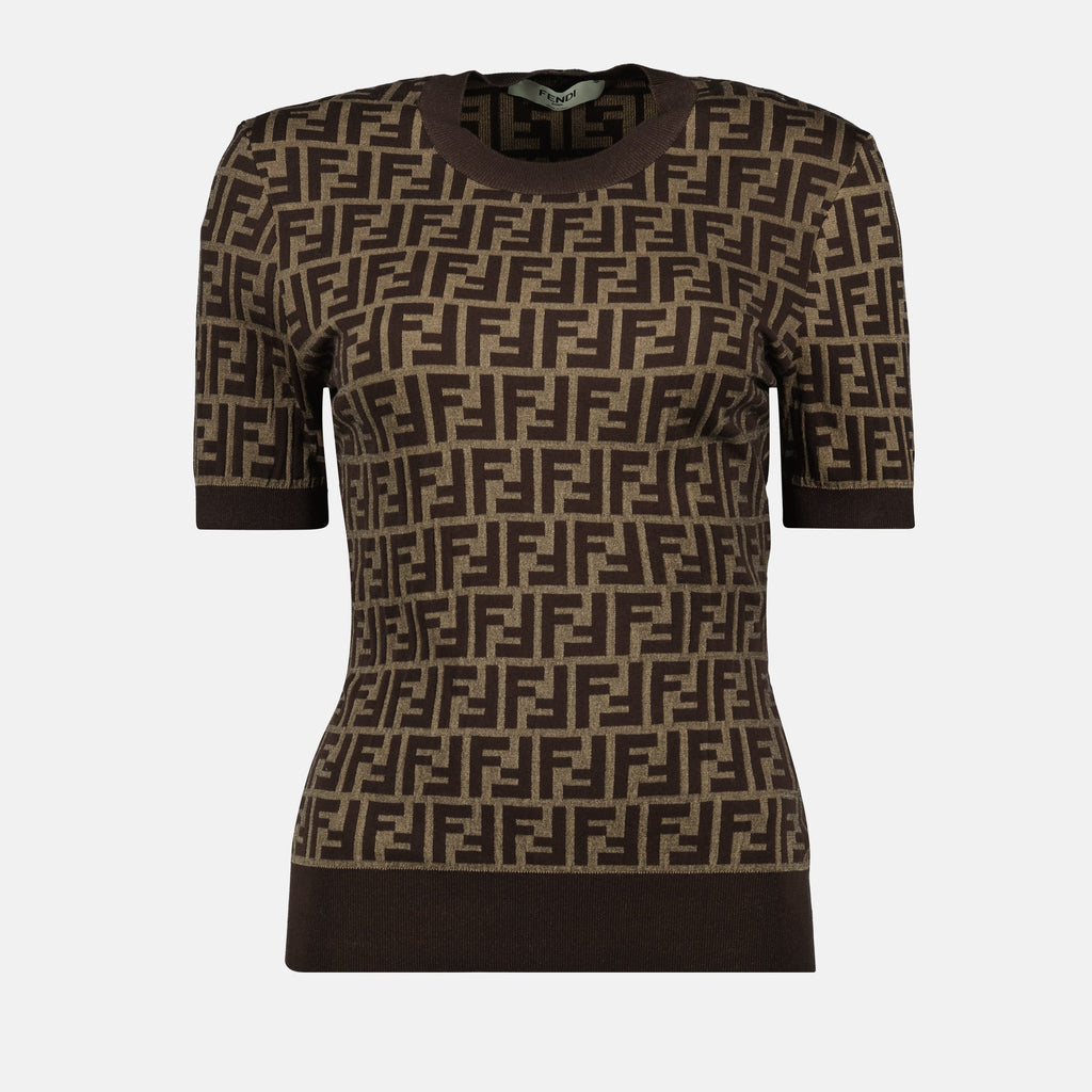 Fendi sweater, cotton crew neck, slim fit knitwear, maroon sweater, modern casual wear