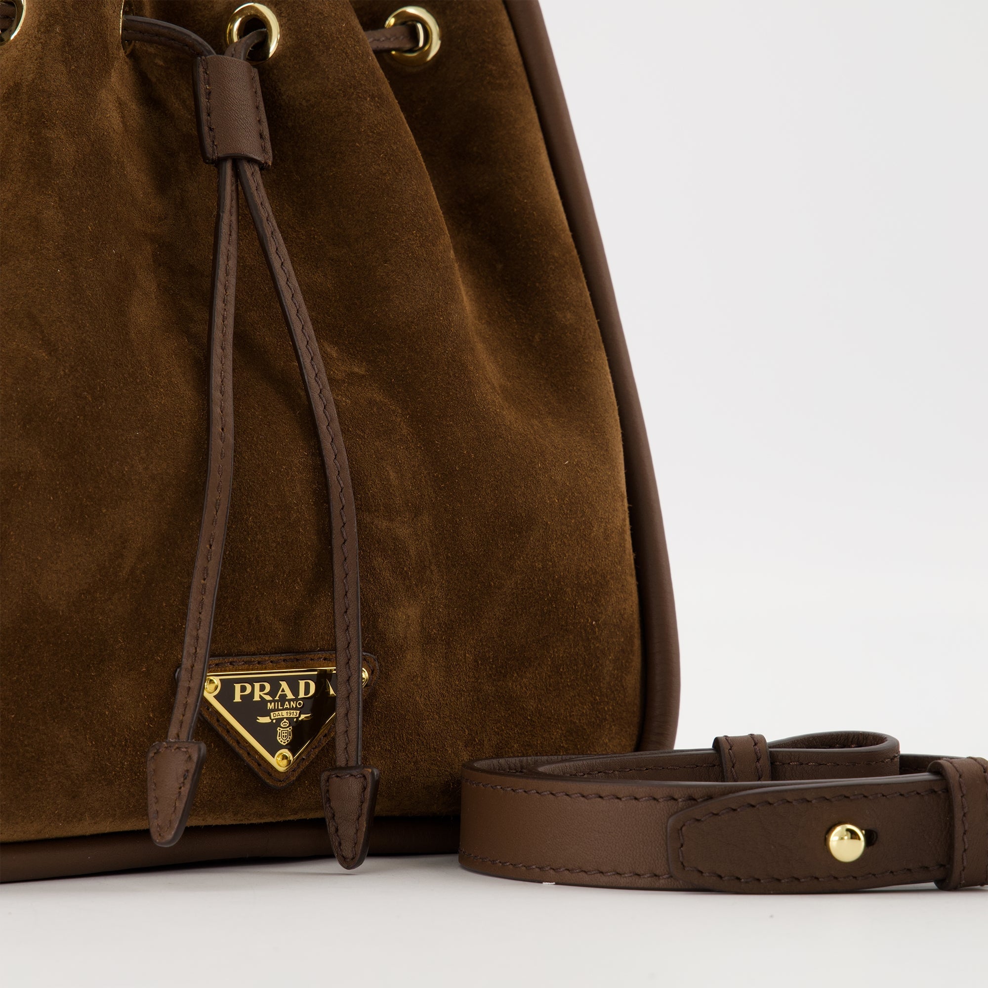 Prada, mini bucket bag, suede bag, designer accessory, Autumn-Winter 2025