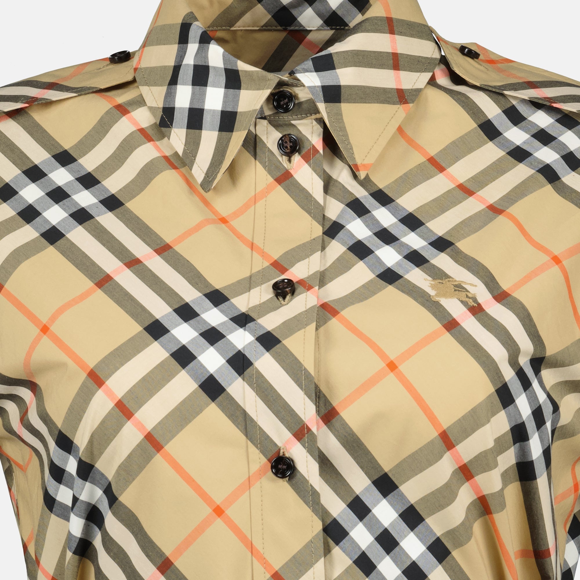 Burberry shirt dress, Check beige dress, Plaid shirt dress, Cotton midi dress, Luxury women clothing