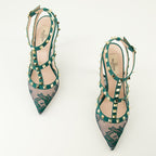 Imagem de sapatos de renda verde Rockstud da Valentino Garavani para Mulheres - Temporada Outono-Inverno 2025 - Vista superior do par