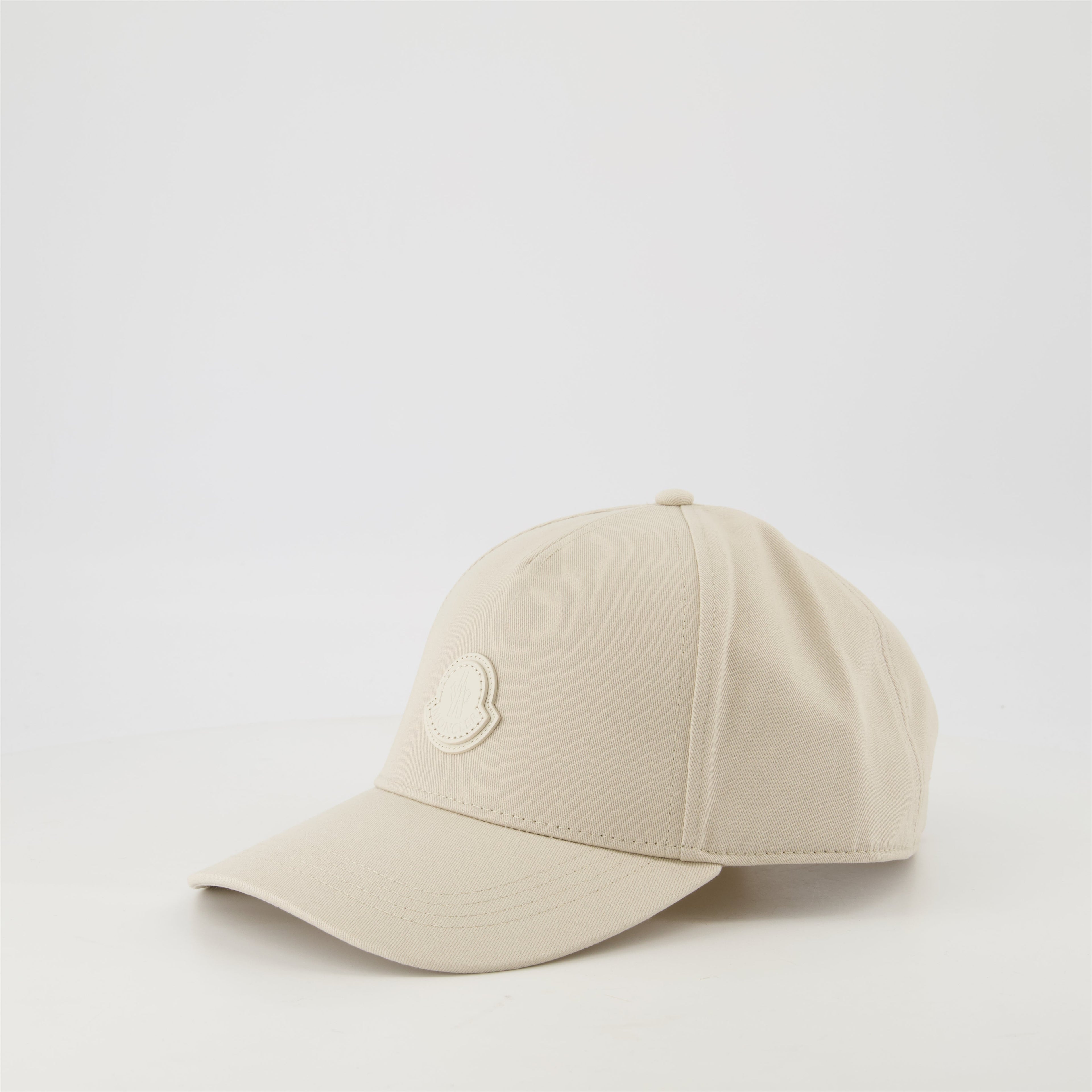 beige leather cap, adjustable logo cap, Moncler cap, cotton gabardine hat, Spring-Summer accessory