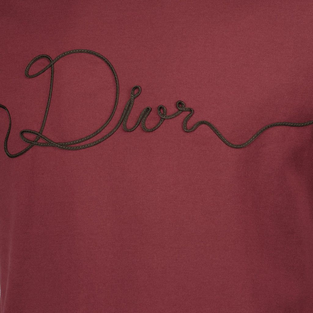 Image of Dior Ribbon Bordeaux T-Shirt by Dior for Men - Season Spring-Summer 2026 - Detail View 2