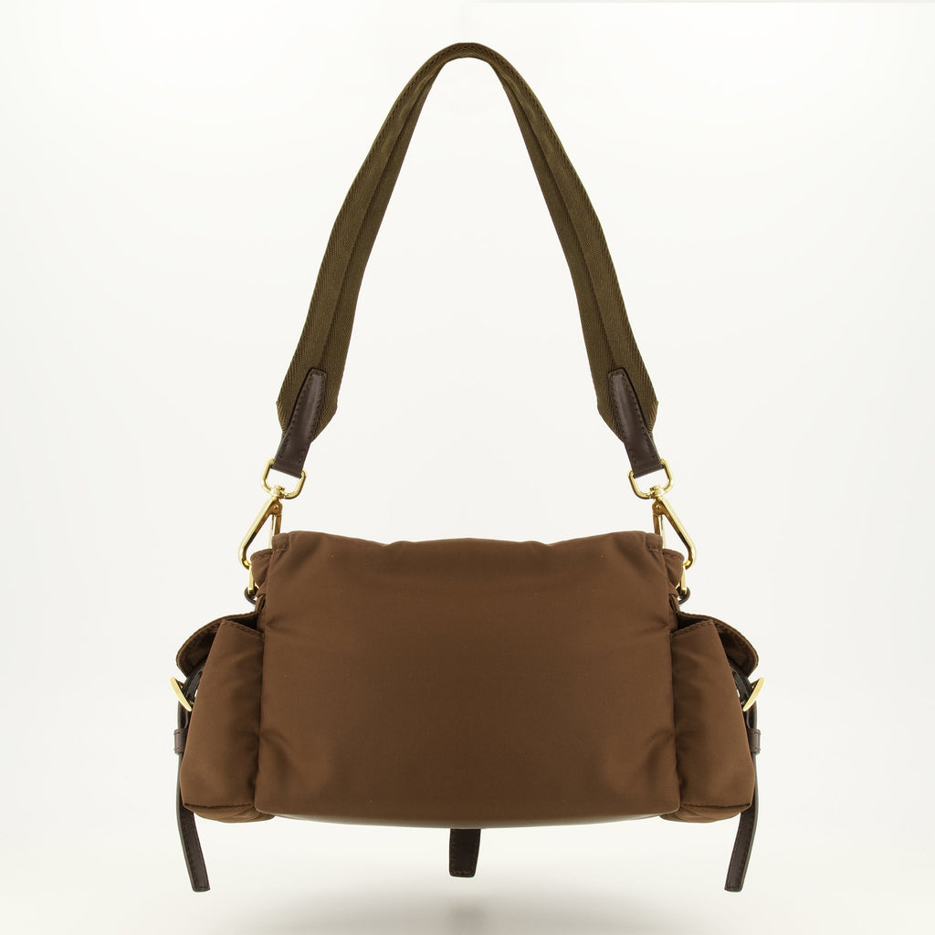 Mala de ombro Explore em Re-Nylon castanho